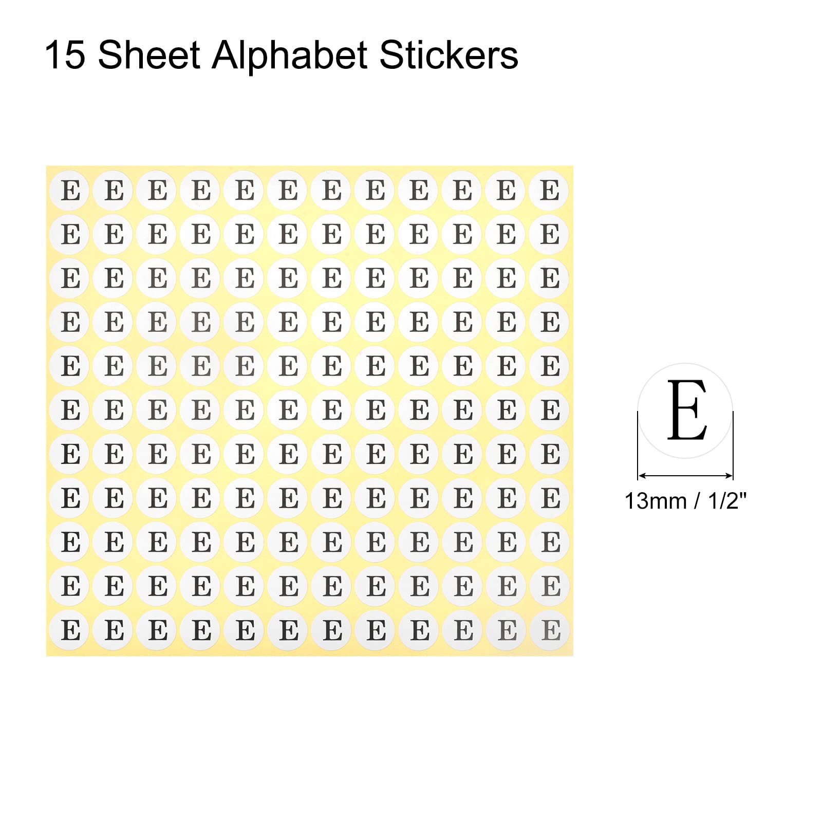 Meccanixity Round Alphabet Letter Stickers - 15 Sheets, 1980pcs Small Round Letter E Labels, Self-Adhesive for Scrapbooking, DIY Crafts, Bullet Journaling, Planner Decor & Gift Wrapping