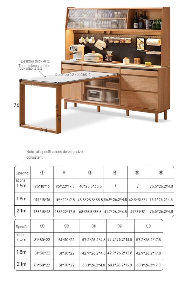 Solid Oak Wood Rock Plate Buffet Sideboard - Rustic Farmhouse Dining Room Storage Cabinet for Kitchen, Living Room & Entryway