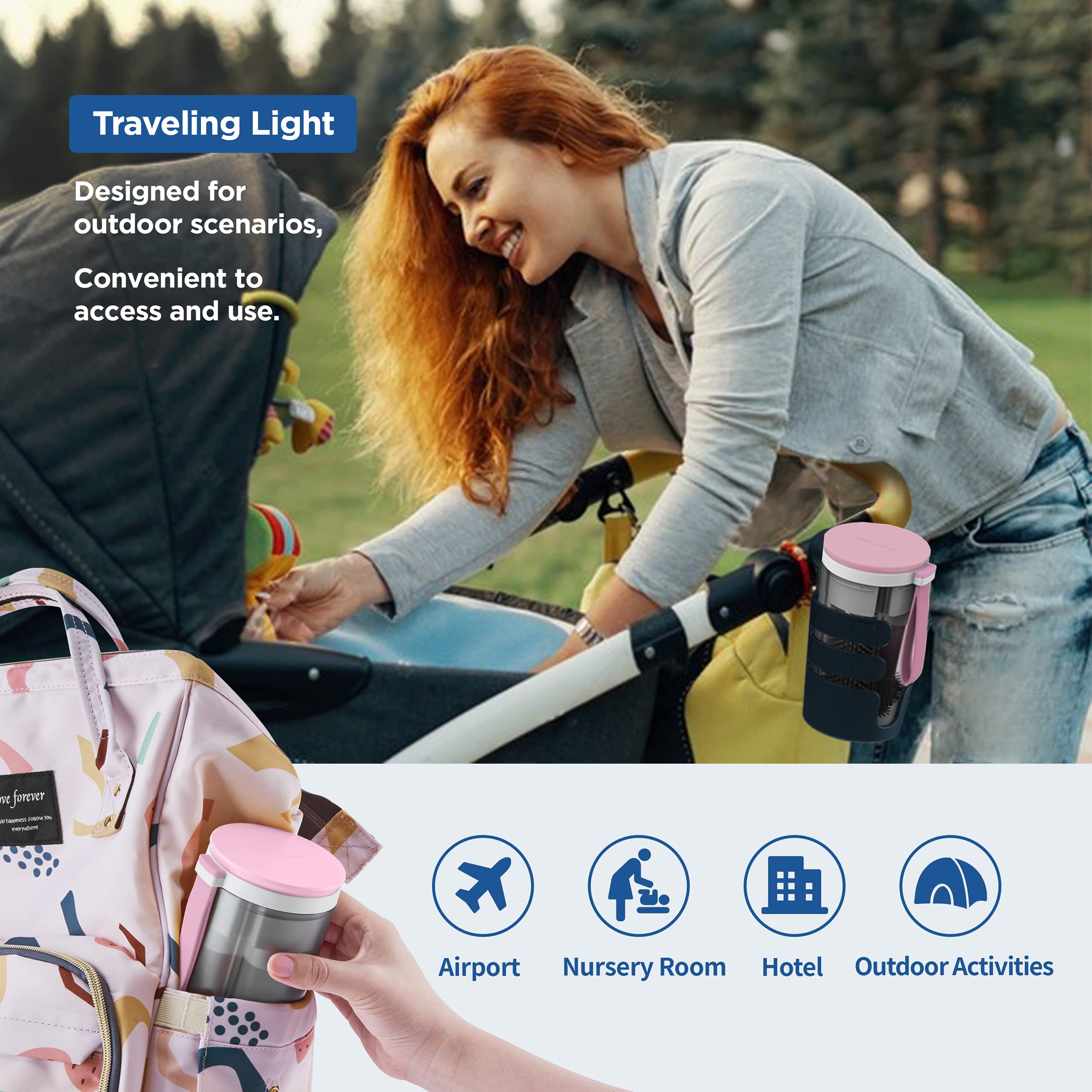 YOTIME Travel Baby Bottle Cleaning Kit - Extendable Silicone Bottle Brush, Nipple Brush, Magnetic Drying Rack, Straw Cleaner & Soap Dispenser - Perfect for On-the-Go Parents, Baby Travel Essentials, Nursery Organization (Pink)