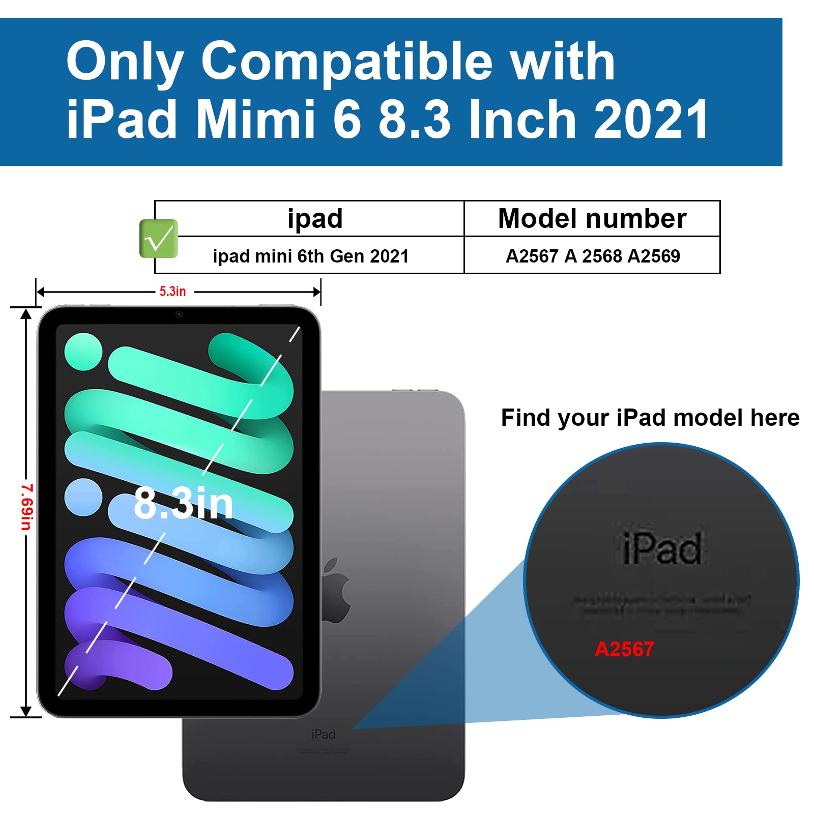 2024 iPad Mini 7 A17 Pro & 2021 Mini 6 8.3 Inch Protective Case with Built-in Apple Pencil Holder, 360° Rotating Stand Handle, Shockproof Cover for iPad Mini 7th/6th Generation - Navy Blue | Perfect for Work, Travel & Home Use