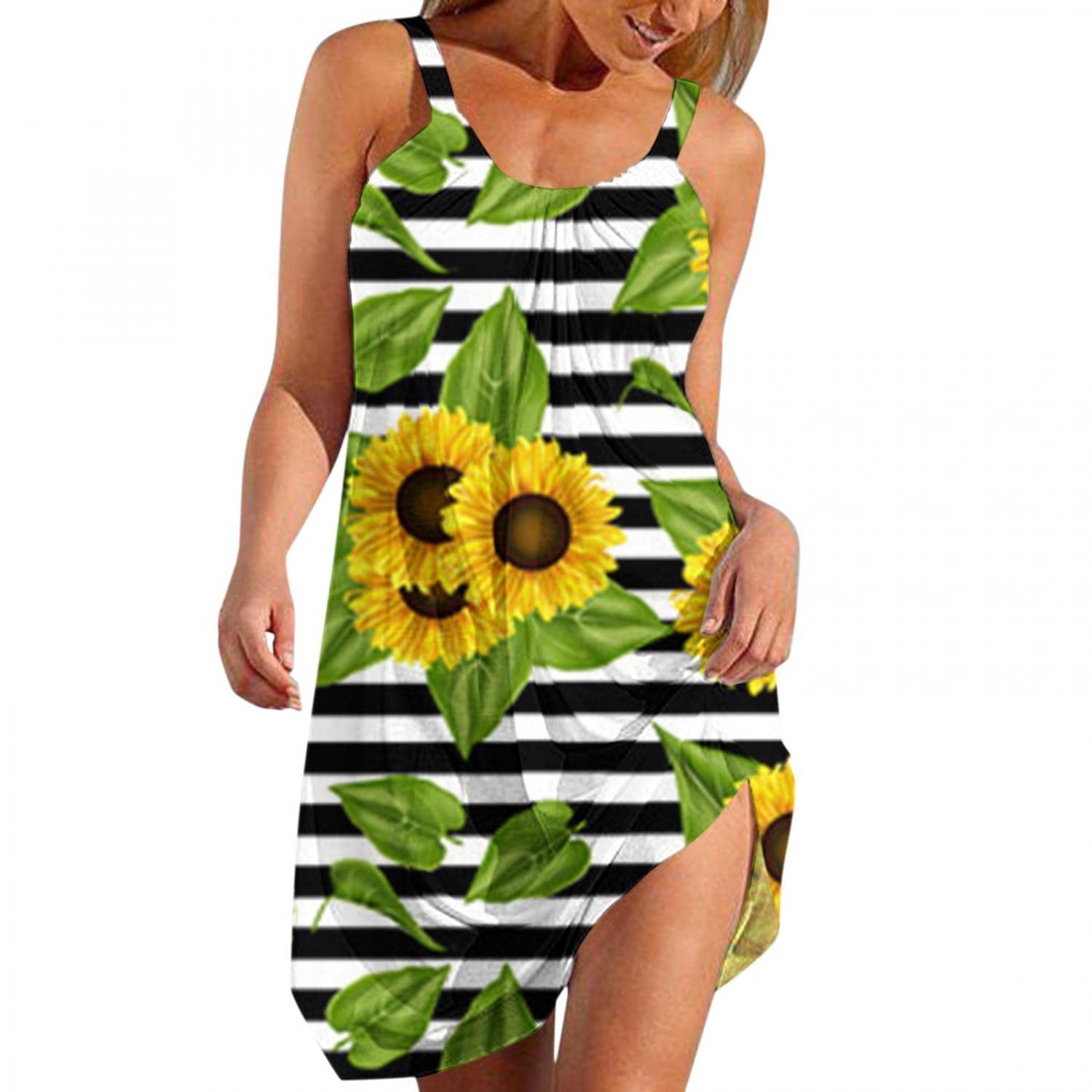Boho Summer Dress for Women - Long Sleeveless Loose Swing Tank Midi Sundress | Beach Vacation, Seaside Outing, Casual Wear