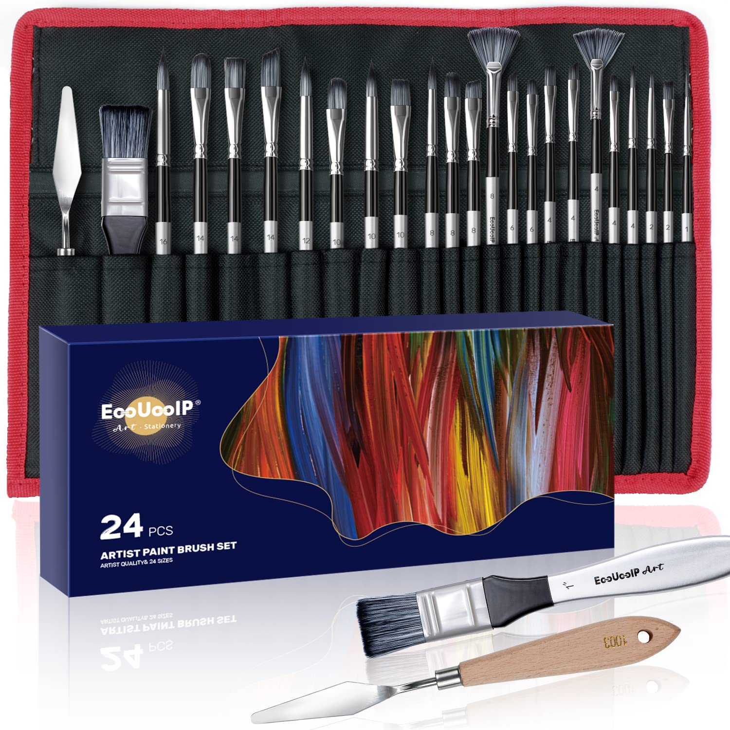 Premium 24-Piece Acrylic Paint Brush Set for Artists - Oil, Watercolor, Canvas, Rock, Body & Nail Painting - Includes Durable Carrying Bag - Perfect for Professional Artists, Beginners & DIY Craft Projects