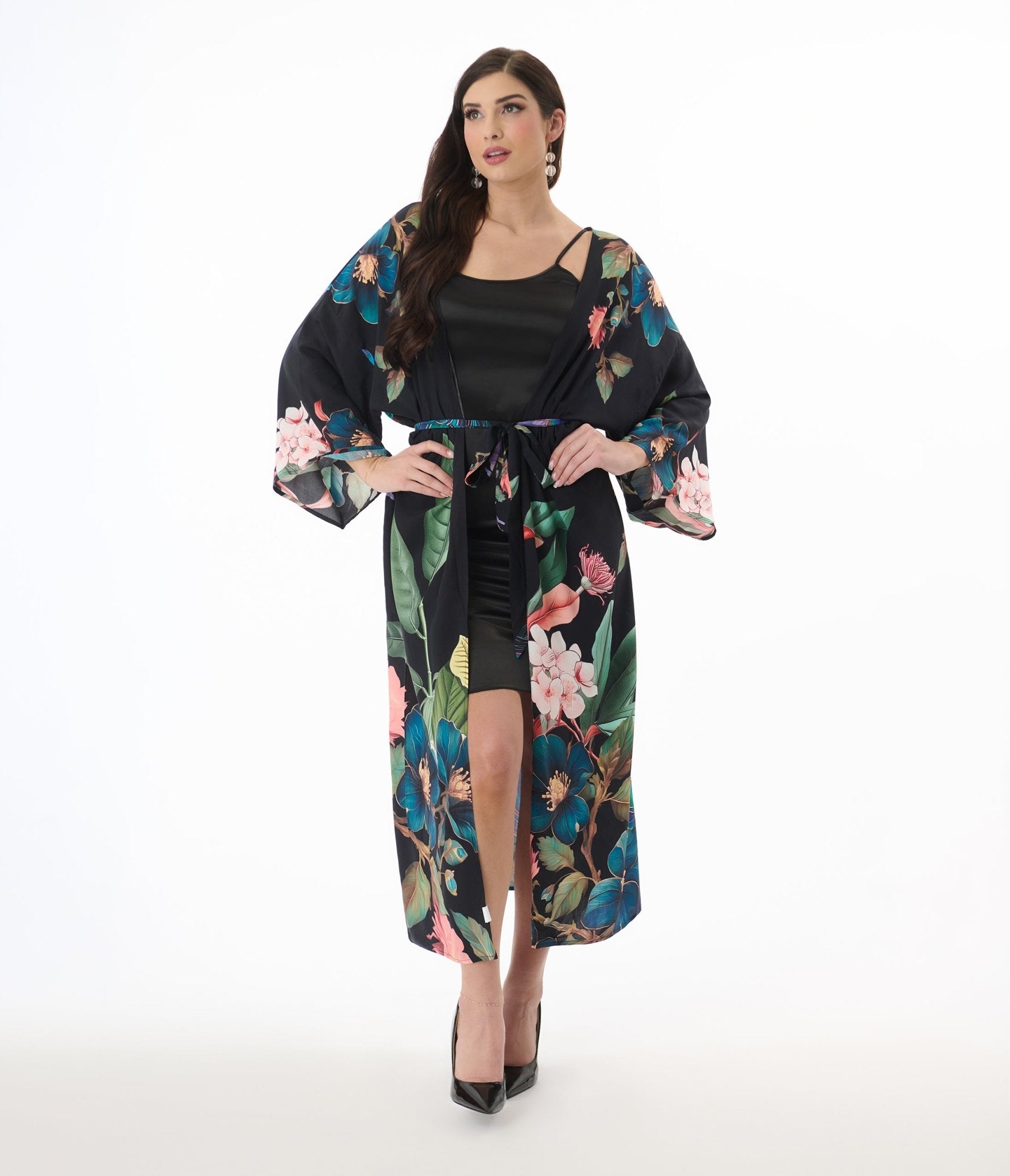 Elegant Peacock Floral Print Kimono Robe - Lightweight Summer Cover Up for Women, Beachwear, Lounge Wear & Boho Fashion