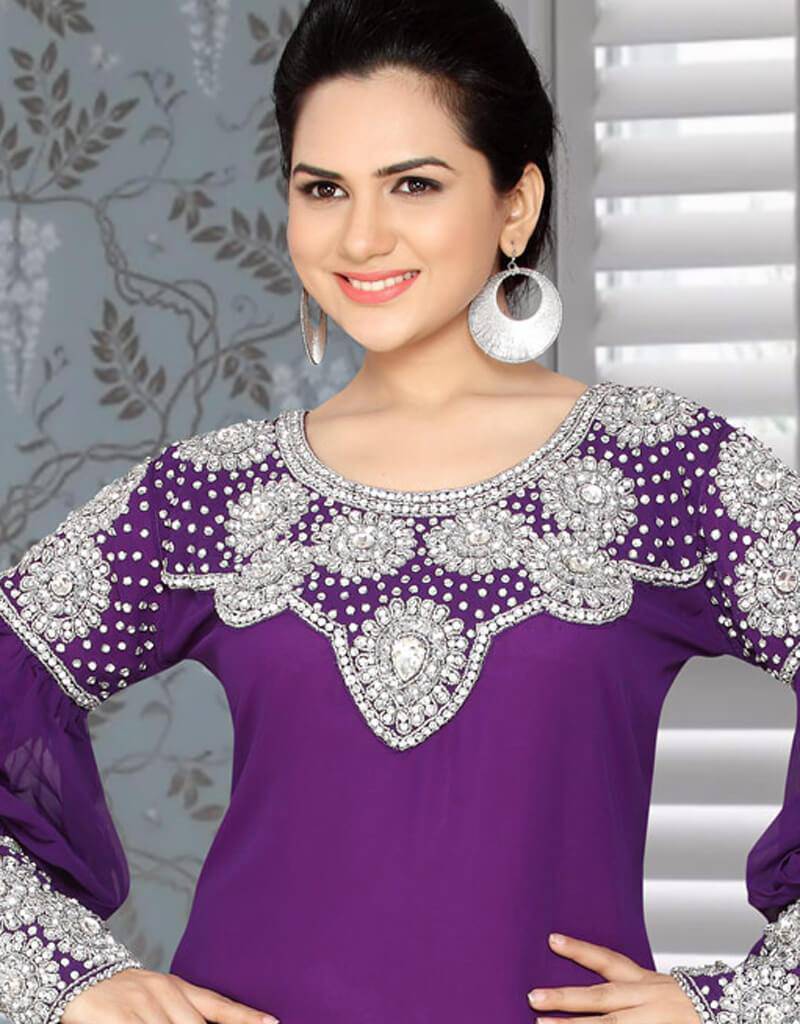 Elegant A-Line Dubai Style Kaftan with Silver Embroidery - Perfect for Parties, Weddings & Special Occasions
