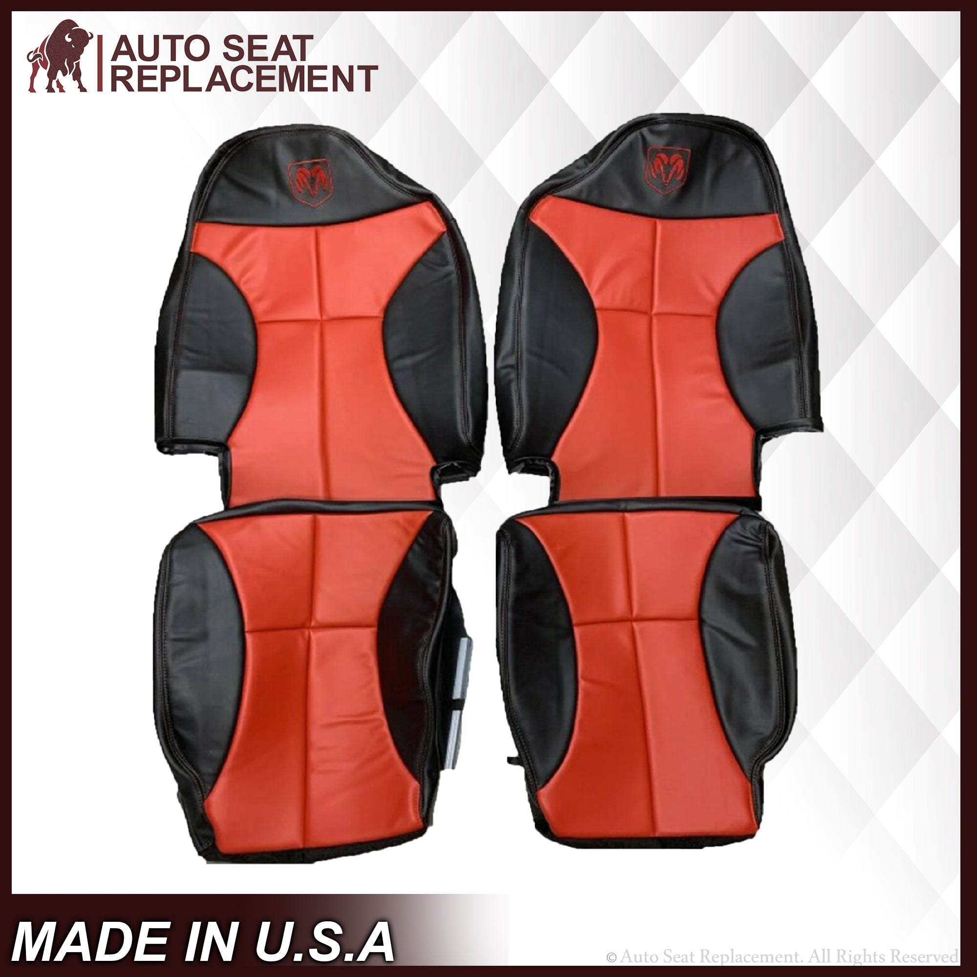 1998-2002 Dodge Ram 1500 2500 3500 Custom Agate Dark Gray & Red Leather Seat Covers with Red Stitching - Perfect for Truck Upgrades & Off-Road Adventures