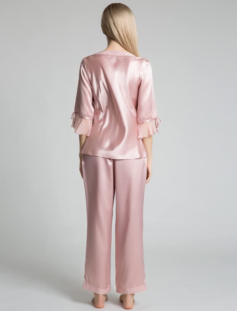 Orose Women's 100% Pure Mulberry Silk Pajama Set - V-Neck 3/4 Sleeve Sleepwear for Ladies | Soft & Breathable Nightwear for Relaxation, Travel & Special Occasions