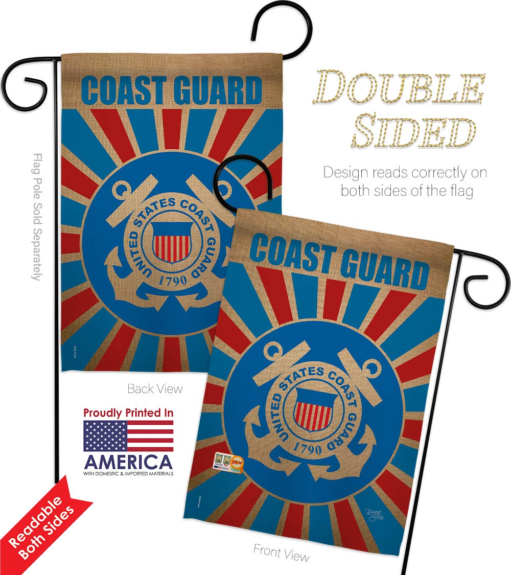 US Coast Guard Garden Flag Kit - Double-Sided 28x40 Inch Armed Forces Yard Banner | Semper Paratus Military Veteran Retirement Gift | Patriotic Outdoor Decor for Home, Yard & Memorial Day Celebrations - Made in USA