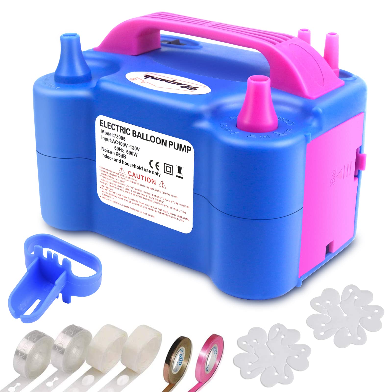 Electric Balloon Pump - 110V 600W Portable Dual Nozzle Balloon Blower with Tying Tool, Flower Clips & Accessories | Fast Inflation for Party Decorations, Wedding Balloons & Event Setup