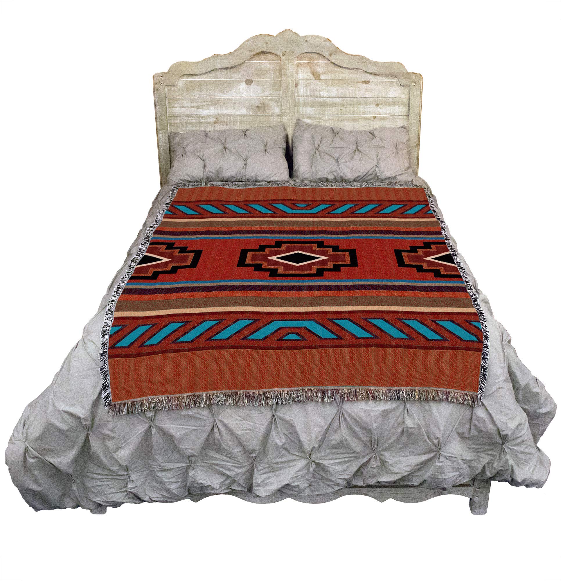 Authentic Chimayo Blanket by Pure Country Weavers - Handwoven Cotton Southwest Native American Style Throw - 72x54 Inches - Made in USA | Perfect for Sofa, Bed & Home Decor Gift