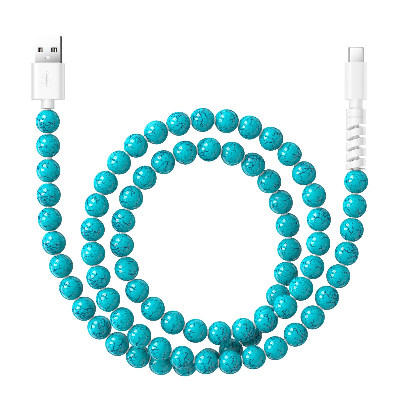 HianDier 3A Fast Charging USB to USB C Cable 3.3FT - Durable Green Turquoise Bead Charger Cord for iPhone 16 Pro/Pro Max, iPhone 15 Plus, Samsung Galaxy S24/S23/S22 - Perfect for Home, Office & Travel Charging