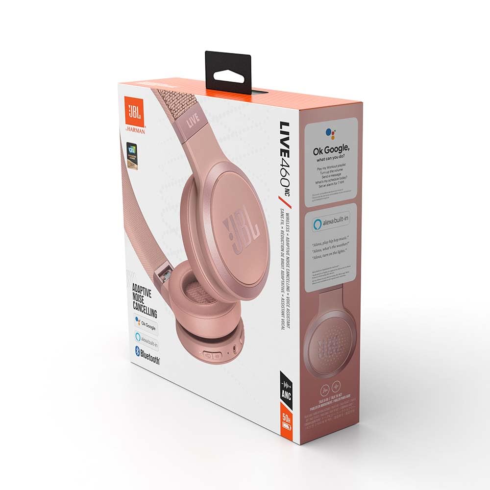 JBL Live 460NC Wireless On-Ear Bluetooth Headphones with Active Noise Cancellation | 50-Hour Battery Life | Rose Pink | Perfect for Travel, Commuting & Office Use