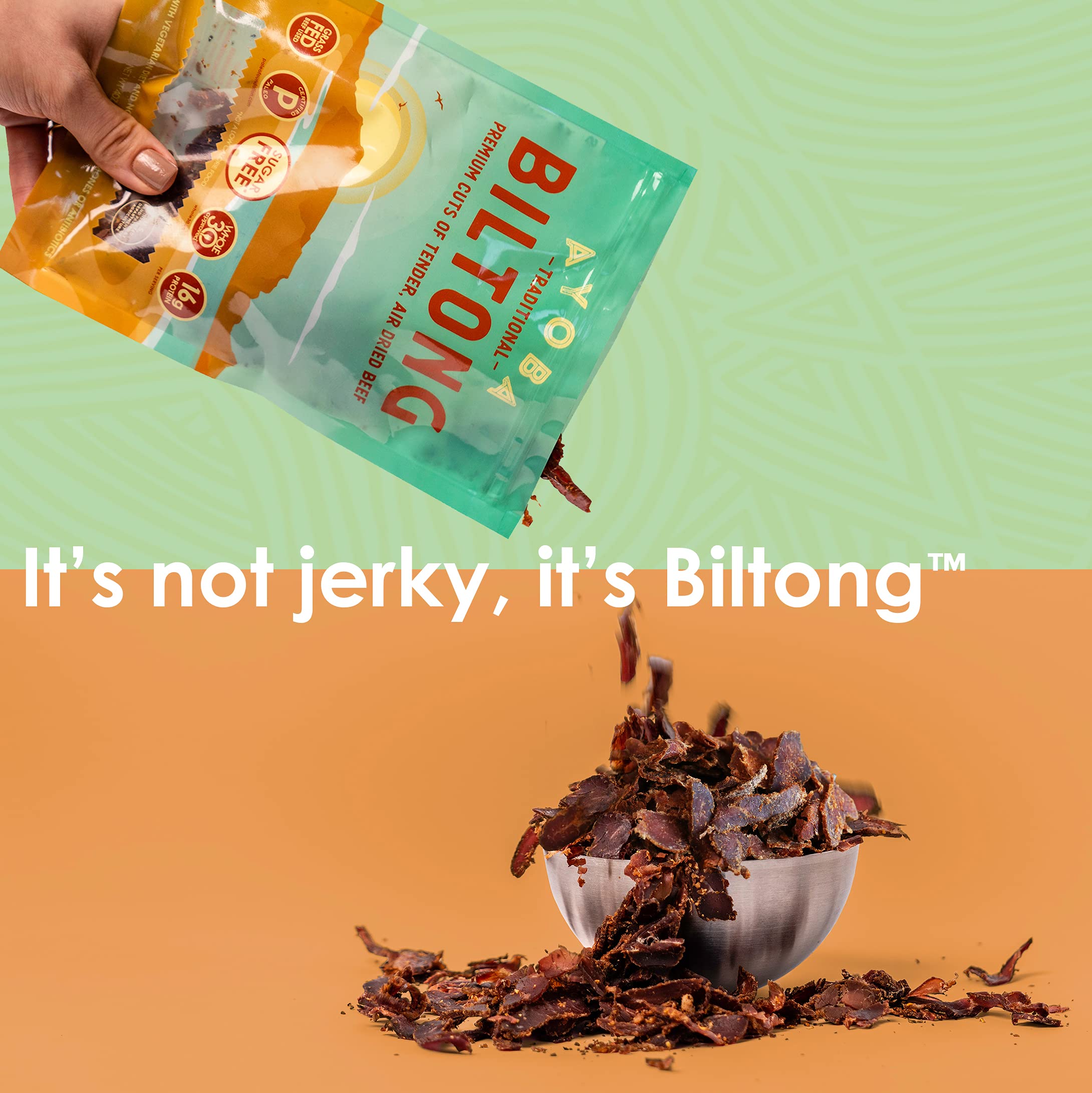 Keto-Friendly Grass Fed Beef Biltong Slices - 2oz Paleo Snack | Gluten Free, Whole30 Approved, Sugar Free, No Carb | Perfect for Hiking, Travel & Low-Carb Diets