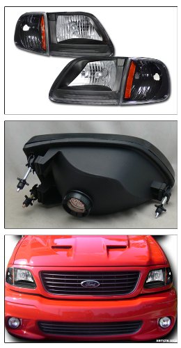 Black Clear Crystal Headlights + Amber Turn Signal Lights Compatible with 97-03 Ford F150, 2004 Heritage, 97-99 F250 Light Duty & 97-02 Expedition - Upgrade Your Truck's Front Lighting for Better Visibility & Style