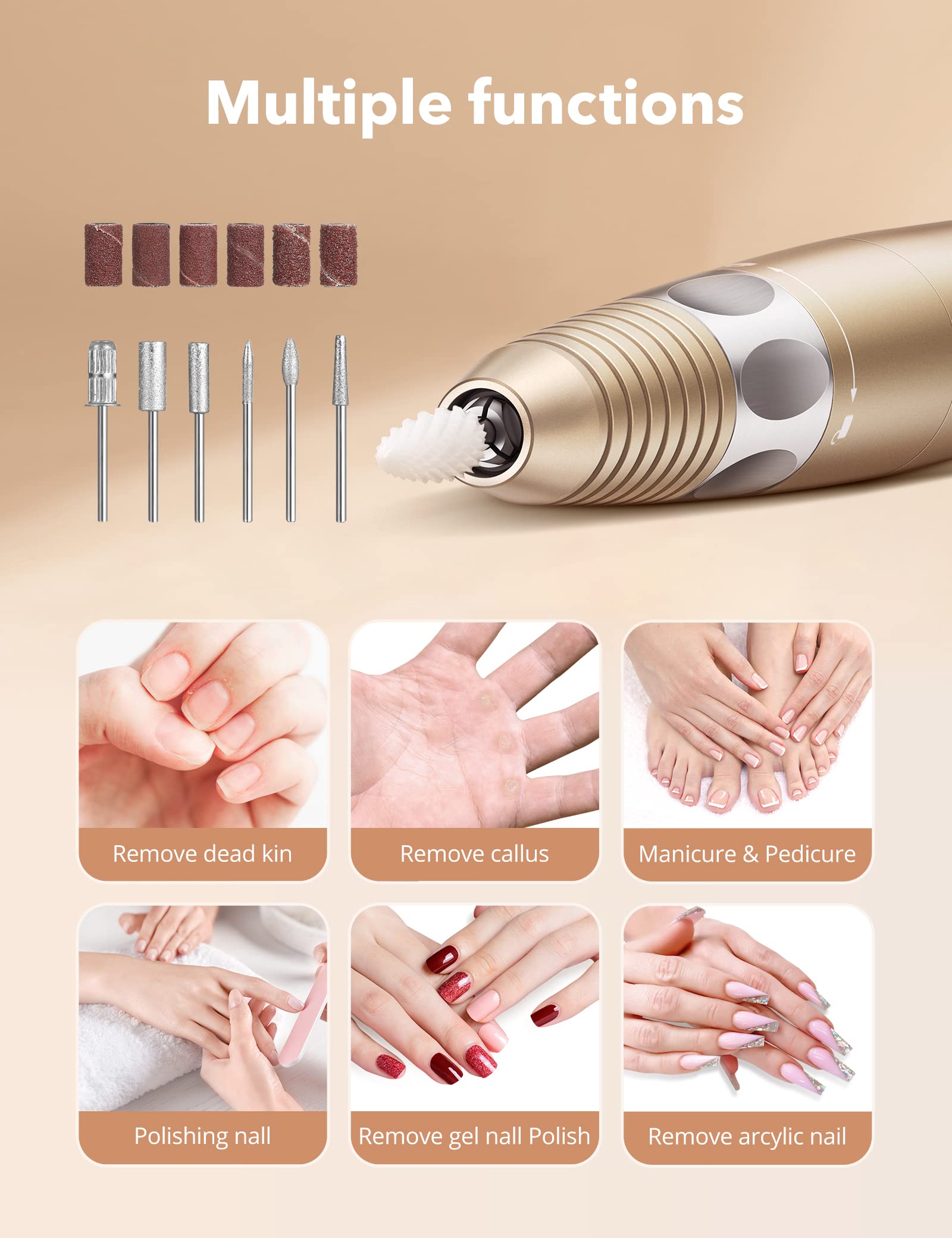Professional Cordless Nail Drill for Acrylic & Gel Nails - 30000 RPM Rechargeable Electric Nail File for Manicure, Pedicure & Polish Shaping - Portable Nail Filing Machine for Home & Salon Use - Perfect for DIY Nail Care & Professional Nail Art
