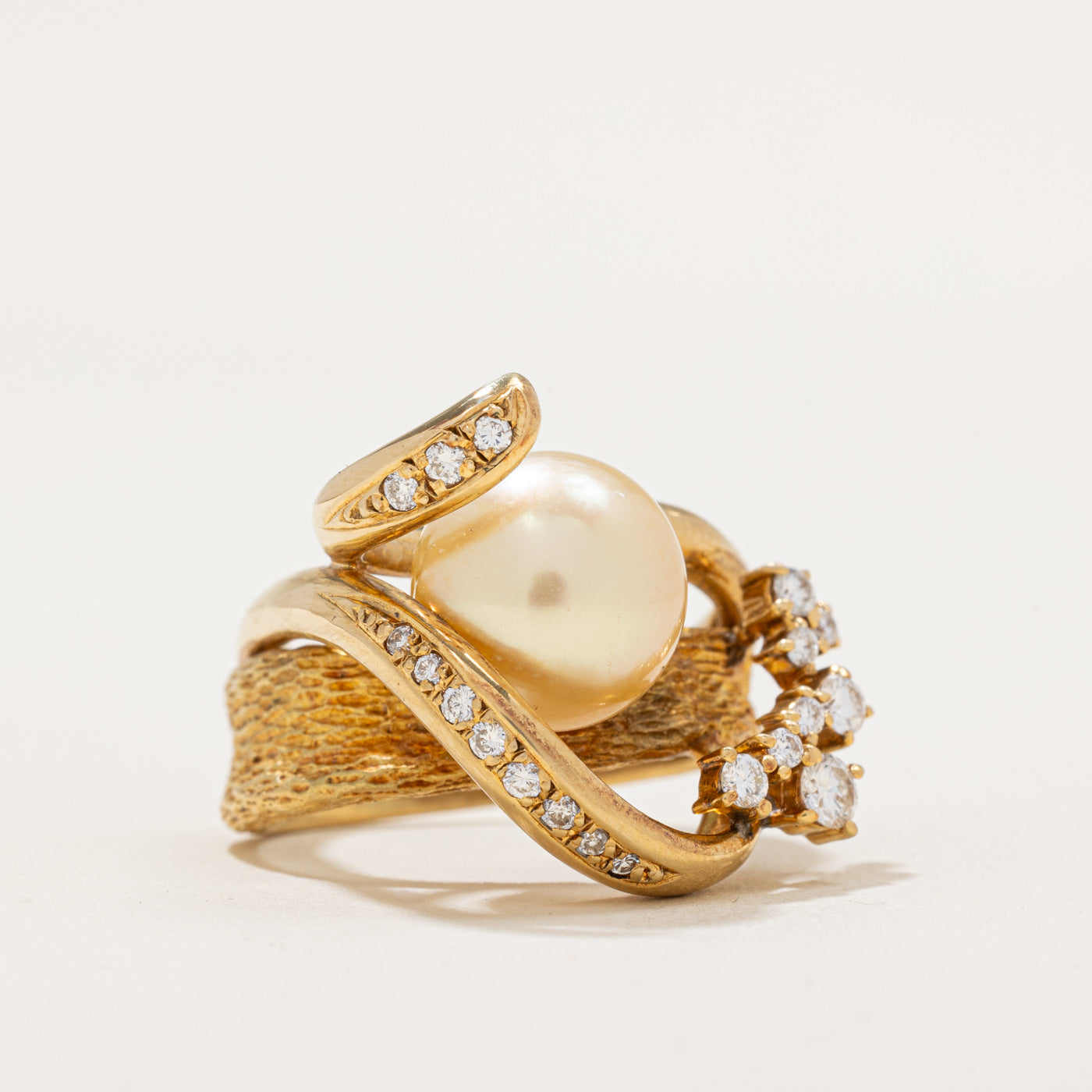 Exquisite South Sea Pearl & Diamond Cocktail Ring | 0.43ctw | Size 6.75 | Elegant Evening Wear & Special Occasion Jewelry