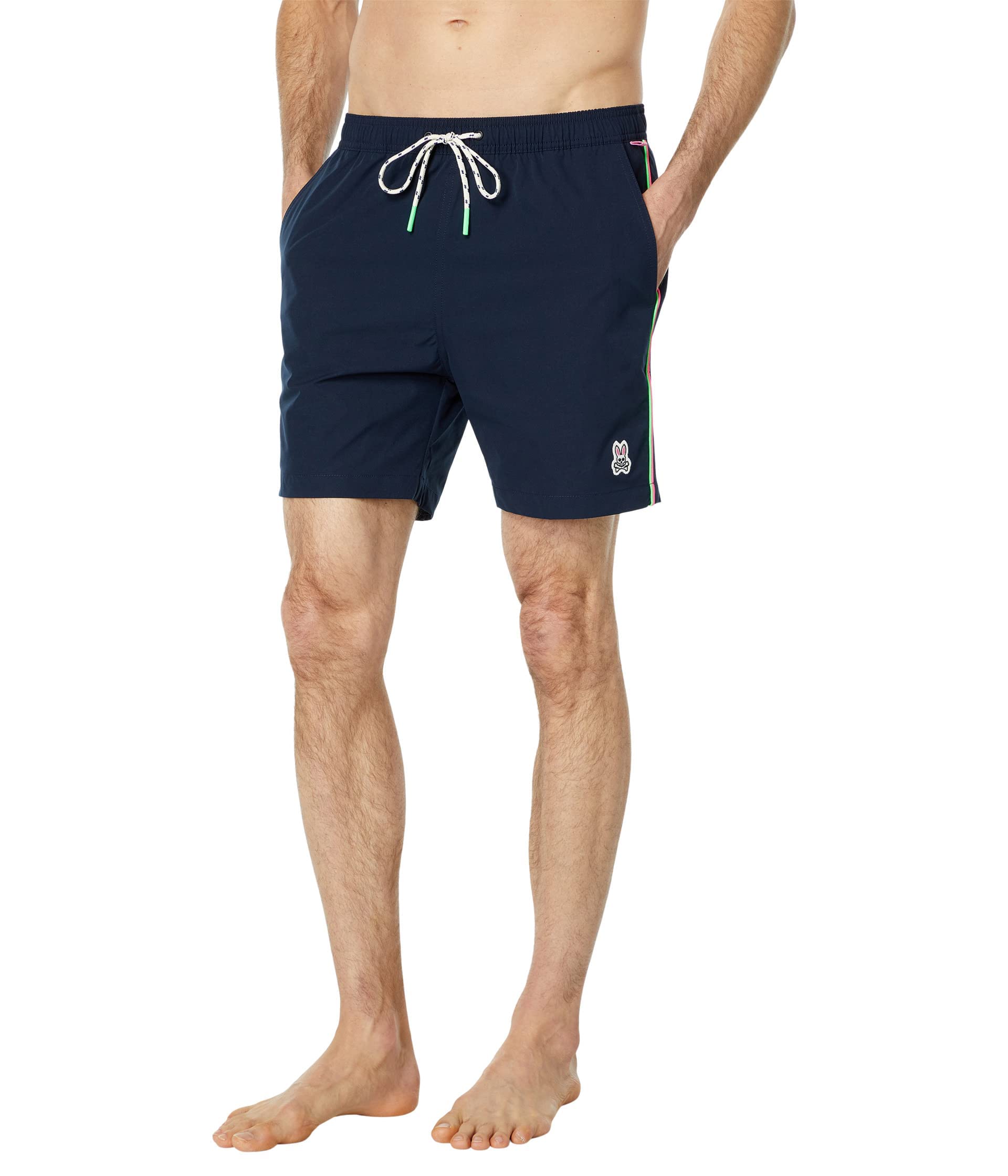 Psycho Bunny Alps Hydrochromic Swim Shorts for Men - Navy Blue, Large Size - Quick-Dry, Color-Changing Swimwear for Pool, Beach & Summer Vacations