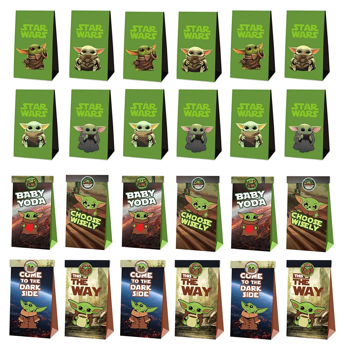 24 Pcs Star Wars Yoda Themed Gift Bags - Goodie Candy Bags for Mandalorian Birthday Party Decorations, Baby Shower Supplies & Themed Events (Perfect for Cosplay Parties, Movie Nights & Gift Giving)