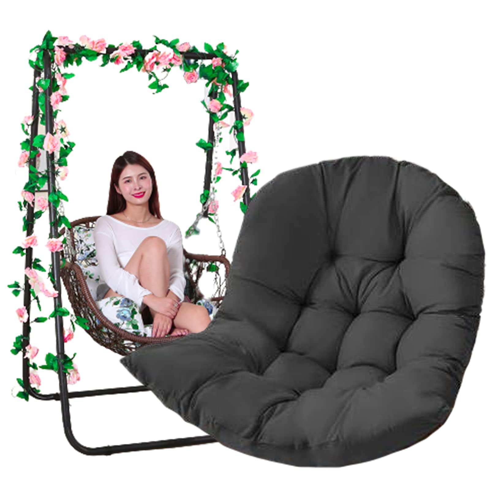 Premium Hanging Egg Chair Cushion - Indoor/Outdoor Swing Seat Pad (47x31.5in) - Water-Resistant Hammock Chair Cushion for Patio, Garden & Balcony - Perfect for Relaxation & Reading (Black)