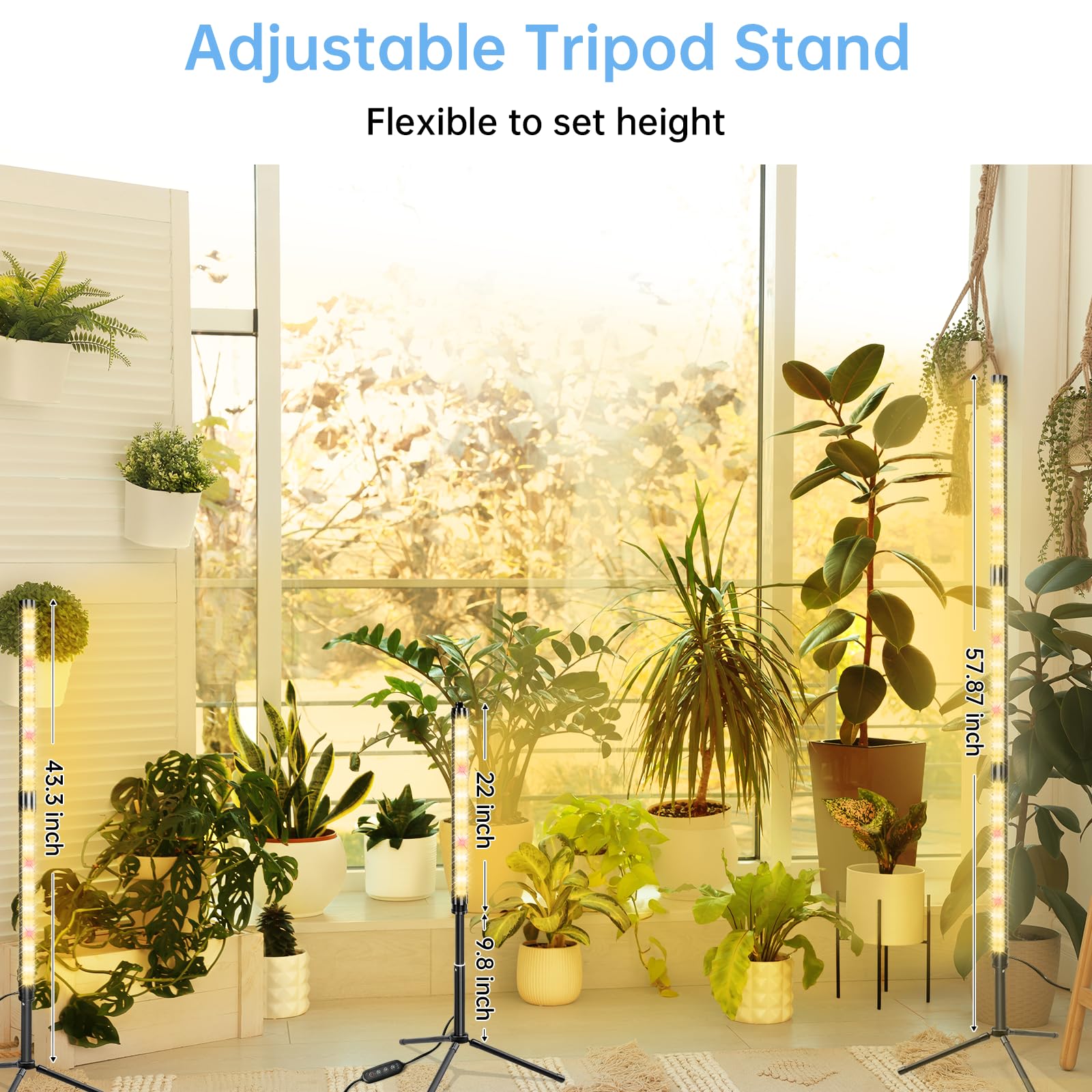 32W Full Spectrum LED Grow Light with 162 LEDs, 10 Adjustable Brightness Levels & 3/6/12H Timer - Adjustable Tripod Stand for Indoor Plants, Hydroponics, Seedlings, and Greenhouse Gardening