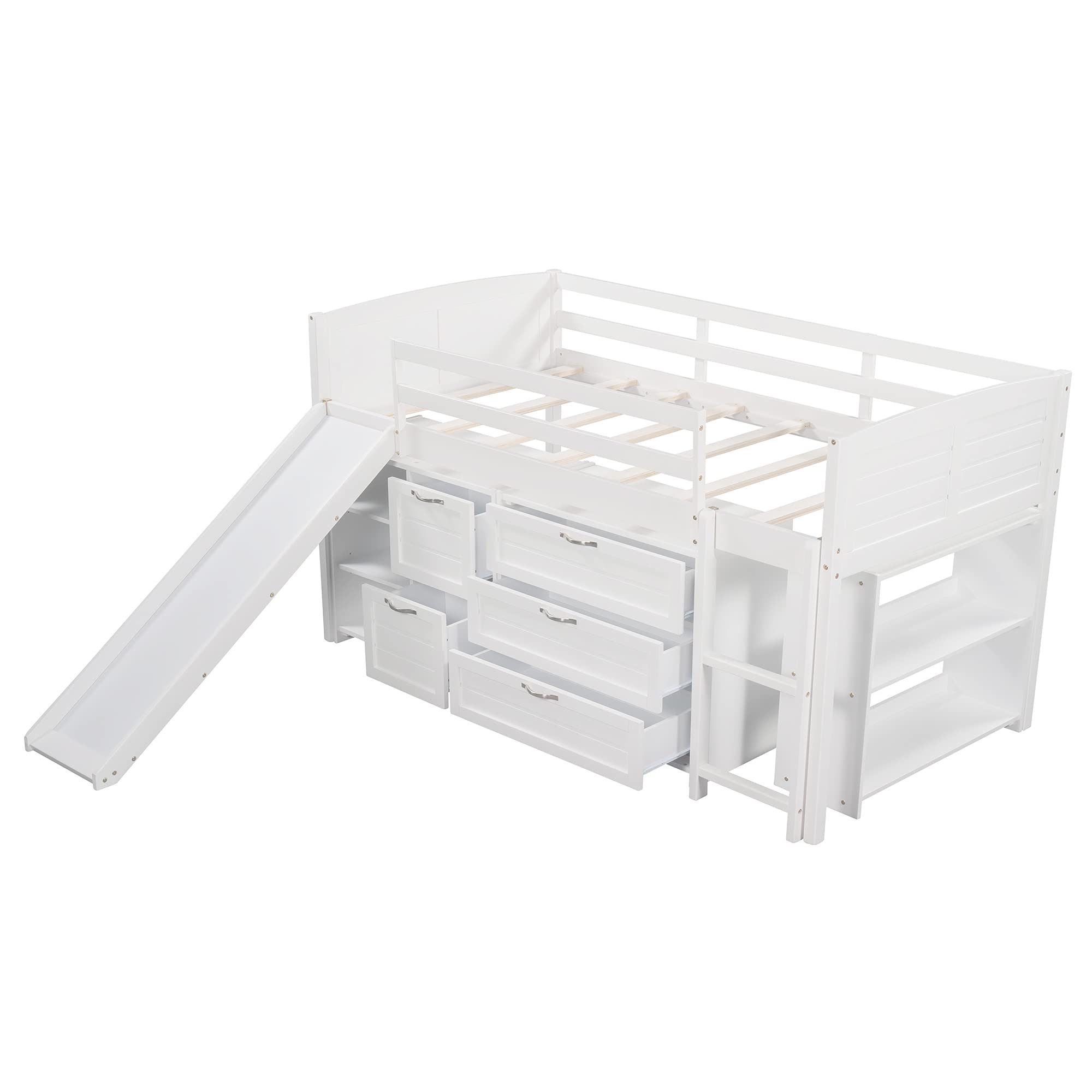 Space-Saving Twin Loft Bed with 5 Drawers & 5 Shelves - Includes Slide & Ladder - Perfect for Kids, Teens & Small Spaces - No Box Spring Needed - Ideal for Bedrooms, Dorms & Apartments