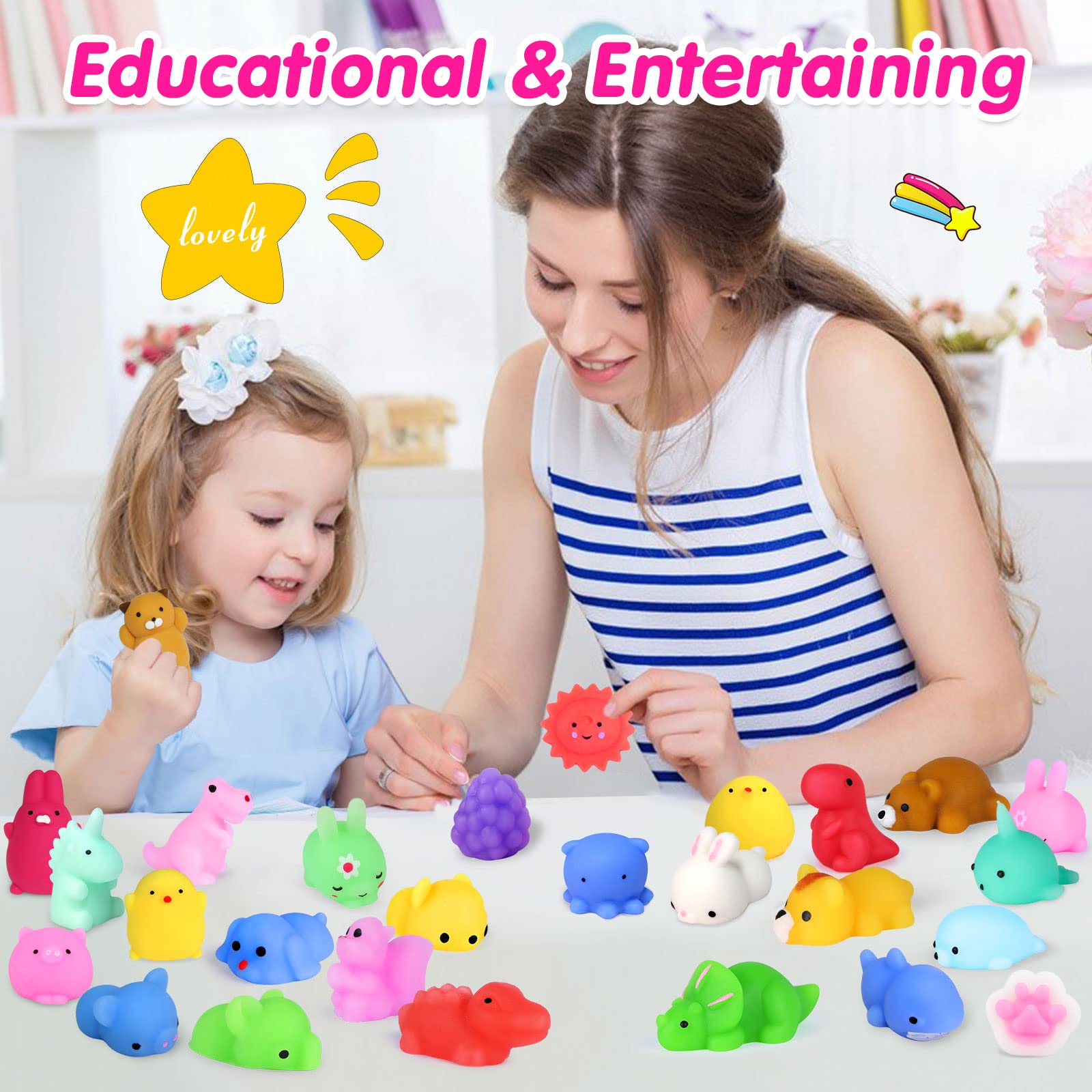 40pcs Mini Kawaii Mochi Squishy Toys - Fun Party Favors, Classroom Prizes, Fidget Toys for Kids - Perfect for Treasure Boxes, Goodie Bags, Christmas Stockings, Easter Egg Fillers, and Stress Relief Gifts