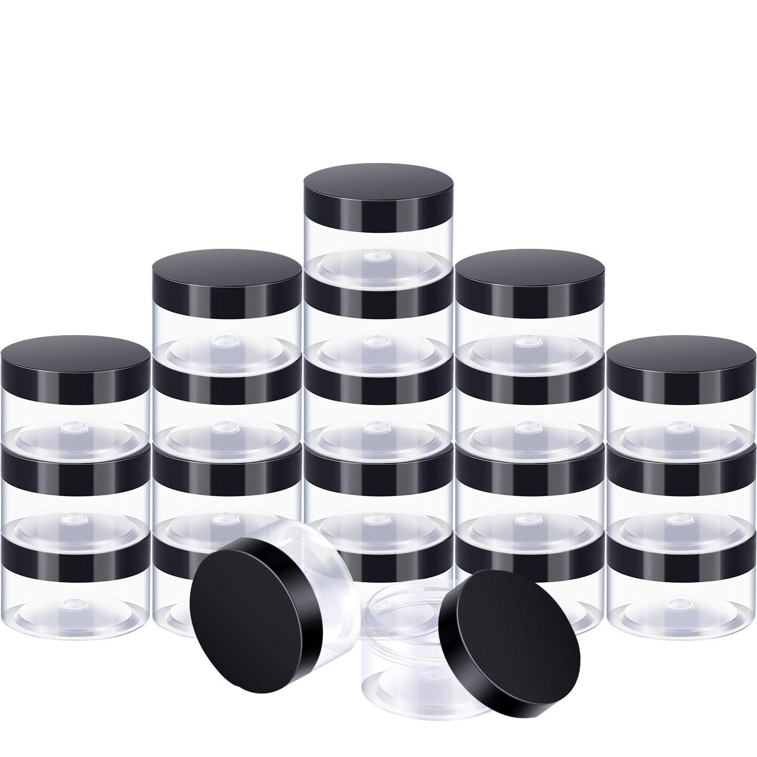 SATINIOR 24-Piece Clear Plastic Jars with Black Lids - 1 oz Round Wide-Mouth Storage Containers for Cosmetics, Creams, Lotions, Slime, Food & DIY Crafts - Perfect for Home, Salon & Small Business Organization