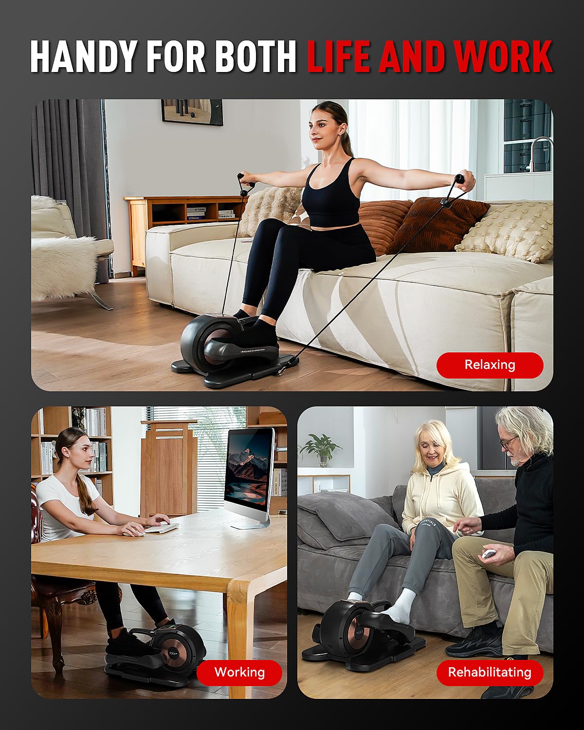 HARISON Under Desk Elliptical Machine - 12-Level Adjustable Resistance, LCD Display, Leg Exerciser for Home & Office Use | Compact Elliptical Trainer for Seniors & Adults | Perfect for Workouts While Sitting at Desk or Watching TV