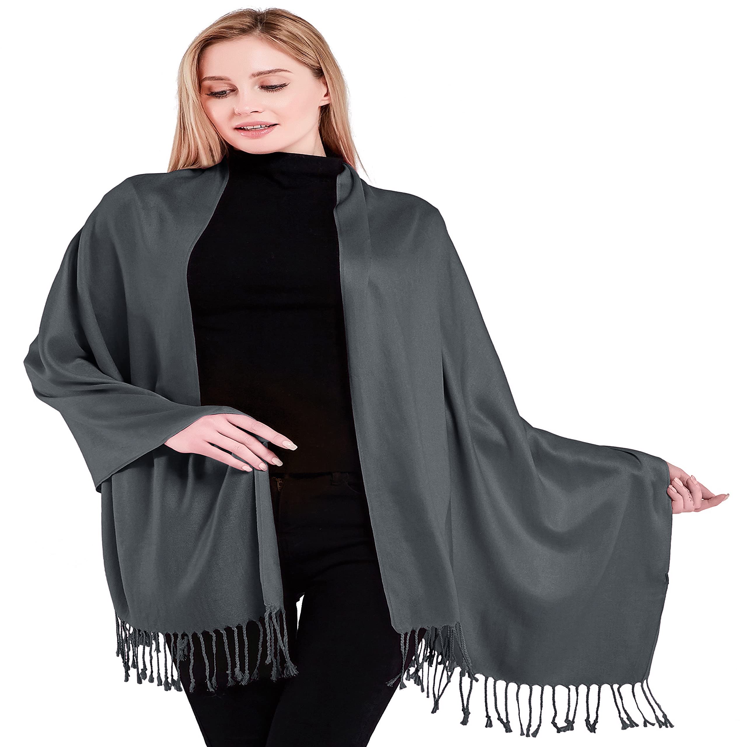 Stylish Solid Color Pashmina Shawl Scarf Wrap - Soft Nepalese Cashmere Stole with Tassels for Women | Perfect for Head Wrap, Face Cover, and Fashion Accessory | Ideal for Winter, Office, and Travel