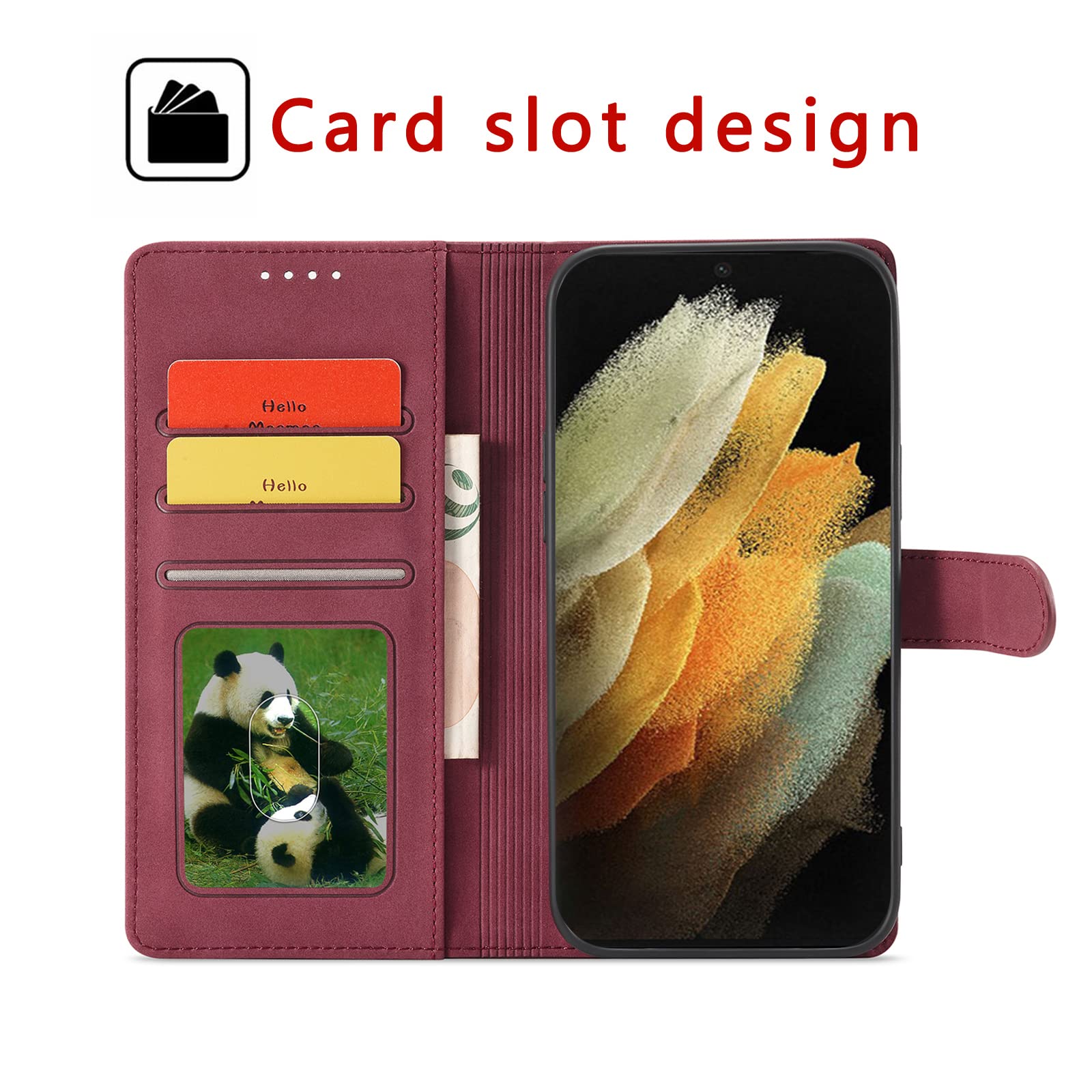 Samsung Galaxy S22 Ultra RFID Blocking Leather Wallet Case with Magnetic Flip Cover & Card Holders - Slim Protective Clear Silicone Cover for Men & Women (Red) | Perfect for Business Travel, Daily Commute & Contactless Payments
