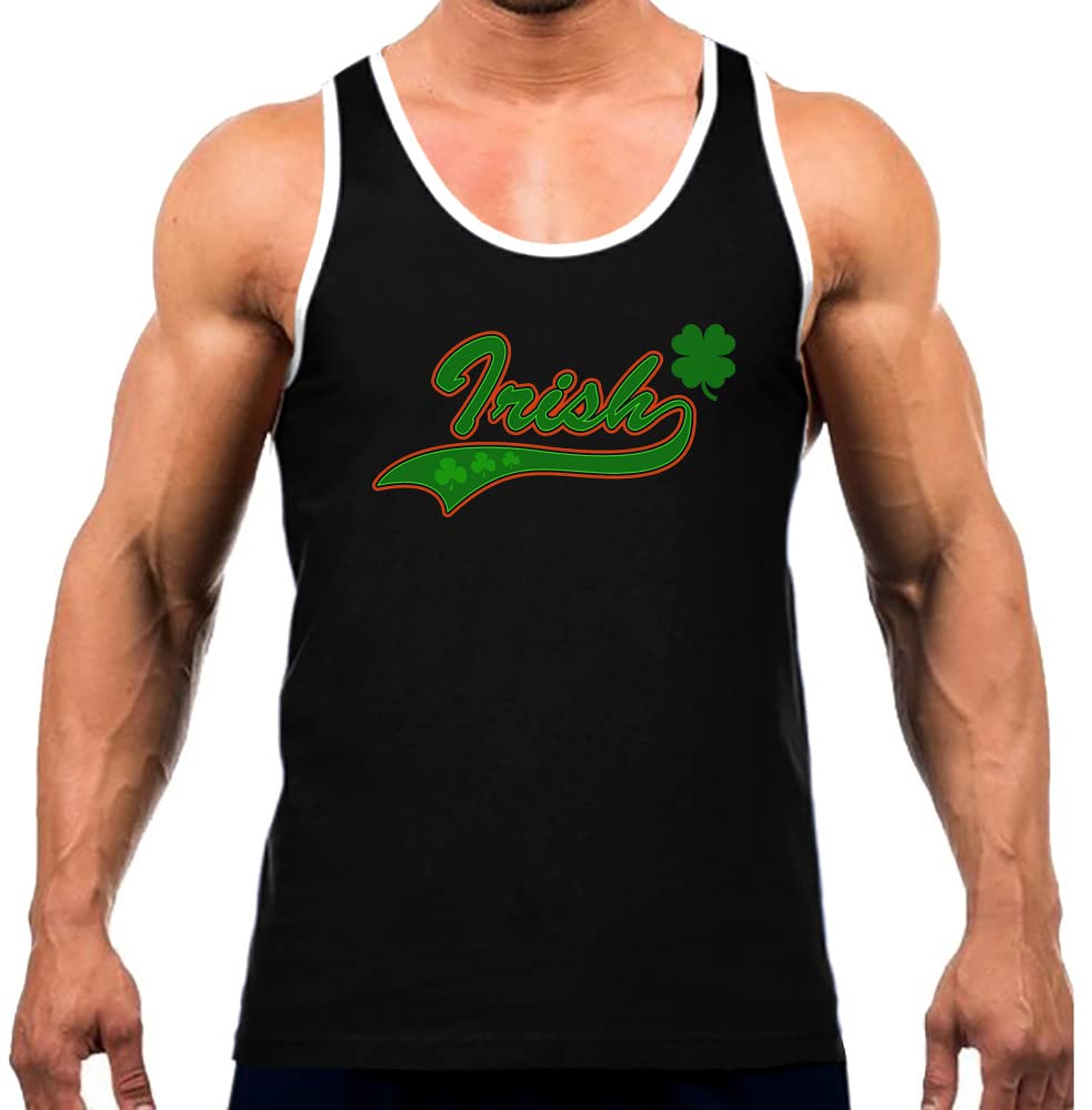 Koyotee Men's Team Irish White Trim Black Tank Top - Breathable & Comfortable Workout Shirt for Gym, Running & Sports