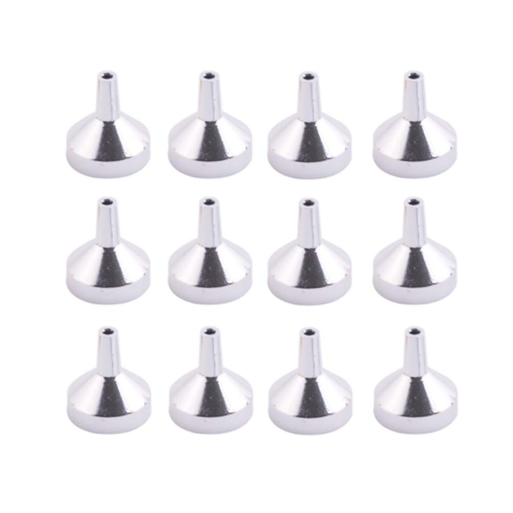 12Pcs Small Metal Funnels (21x17mm, Silver) - Perfect for Essential Oils, DIY Lip Balms, Perfume Bottles & Liquid Samples - No Spill Mini Funnel Set for Precise Pouring - Great for Home Labs, Crafting & Cosmetic Making