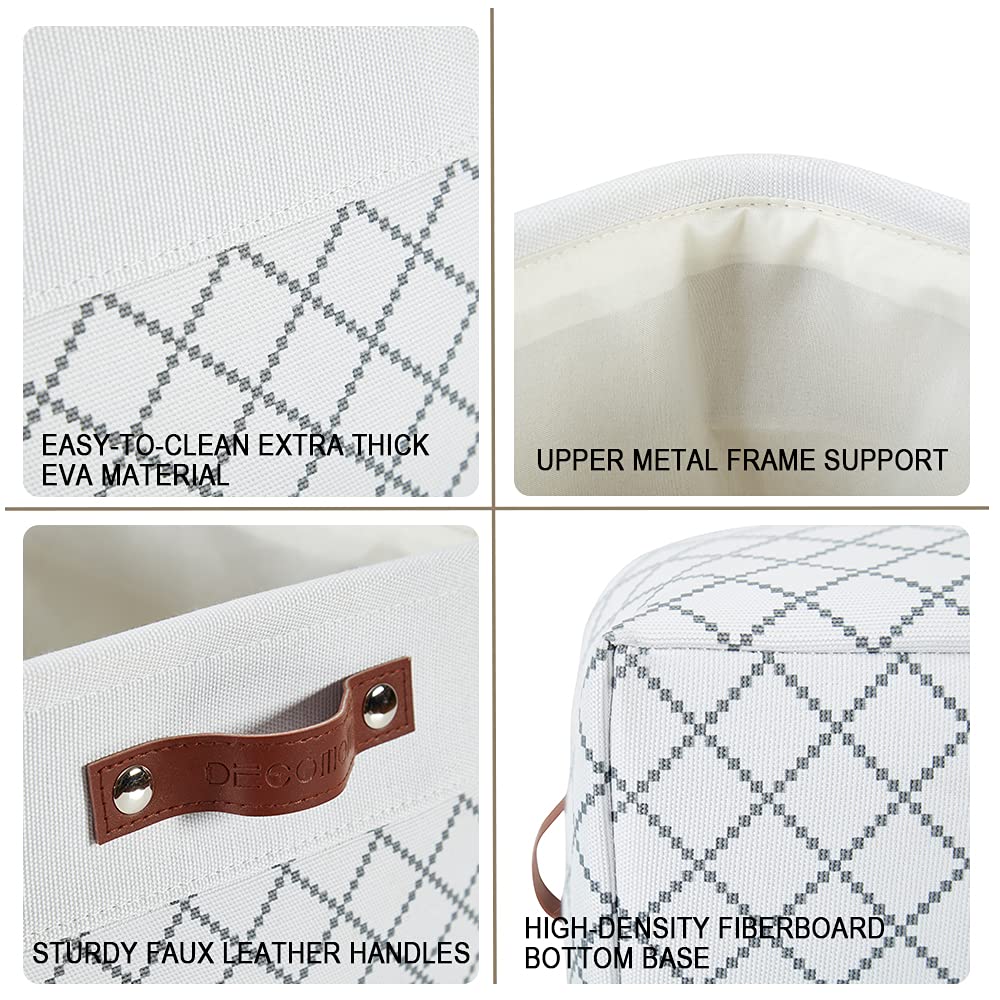 DECOMOMO White Fabric Storage Bins - Large 3-Pack Organizing Baskets for Shelves, Closet, Nursery & Toy Storage | Perfect for Home Organization, Baby Room & Playroom (White Check Pattern)