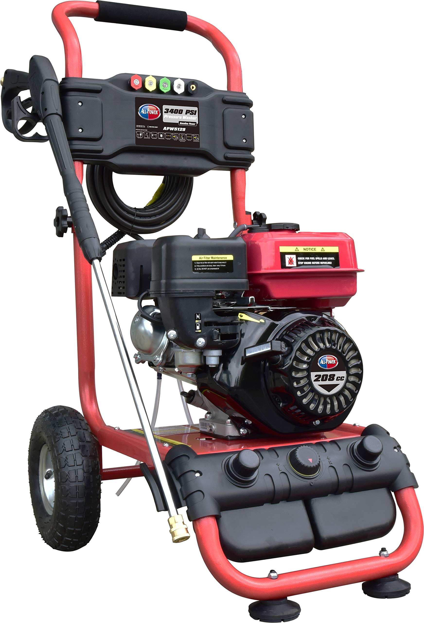 APW5129 3400 PSI 2.6 GPM Gas Pressure Washer with 208cc JD Engine & 30' Quick Connect Hose - Ideal for Driveway Cleaning, Deck Washing, and Outdoor Surface Maintenance