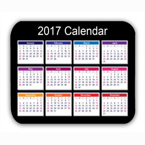 2017 Calendar Mouse Pad - Black Anti-Slip Desk Mat for Computer, PC & Gaming - Perfect for Office, Home & Gaming Setups