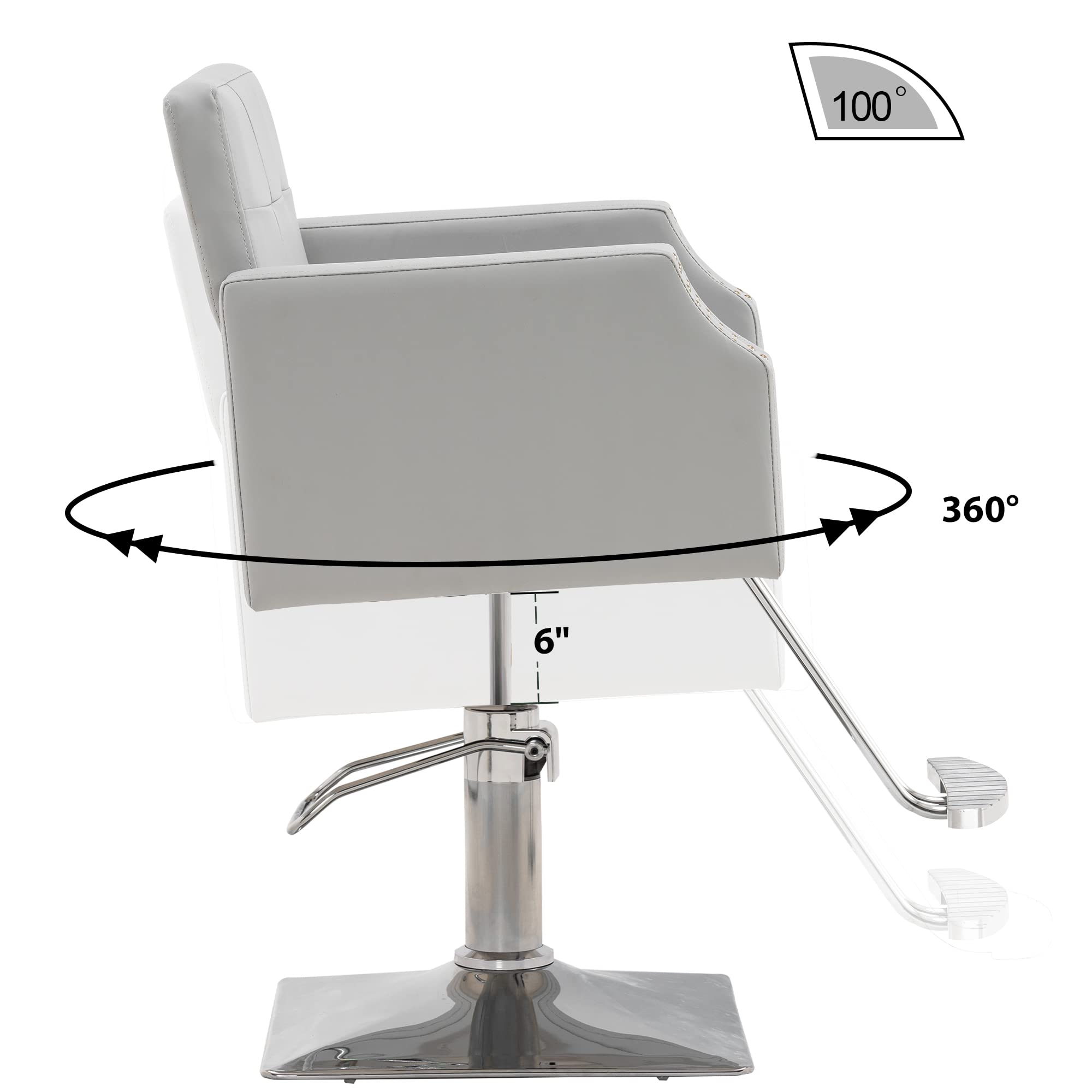 BarberPub Classic Hydraulic Salon Chair for Hair Stylists - Professional Barber Styling Chair with Adjustable Height, Grey - Perfect for Hair Salons, Barber Shops & Home Beauty Stations