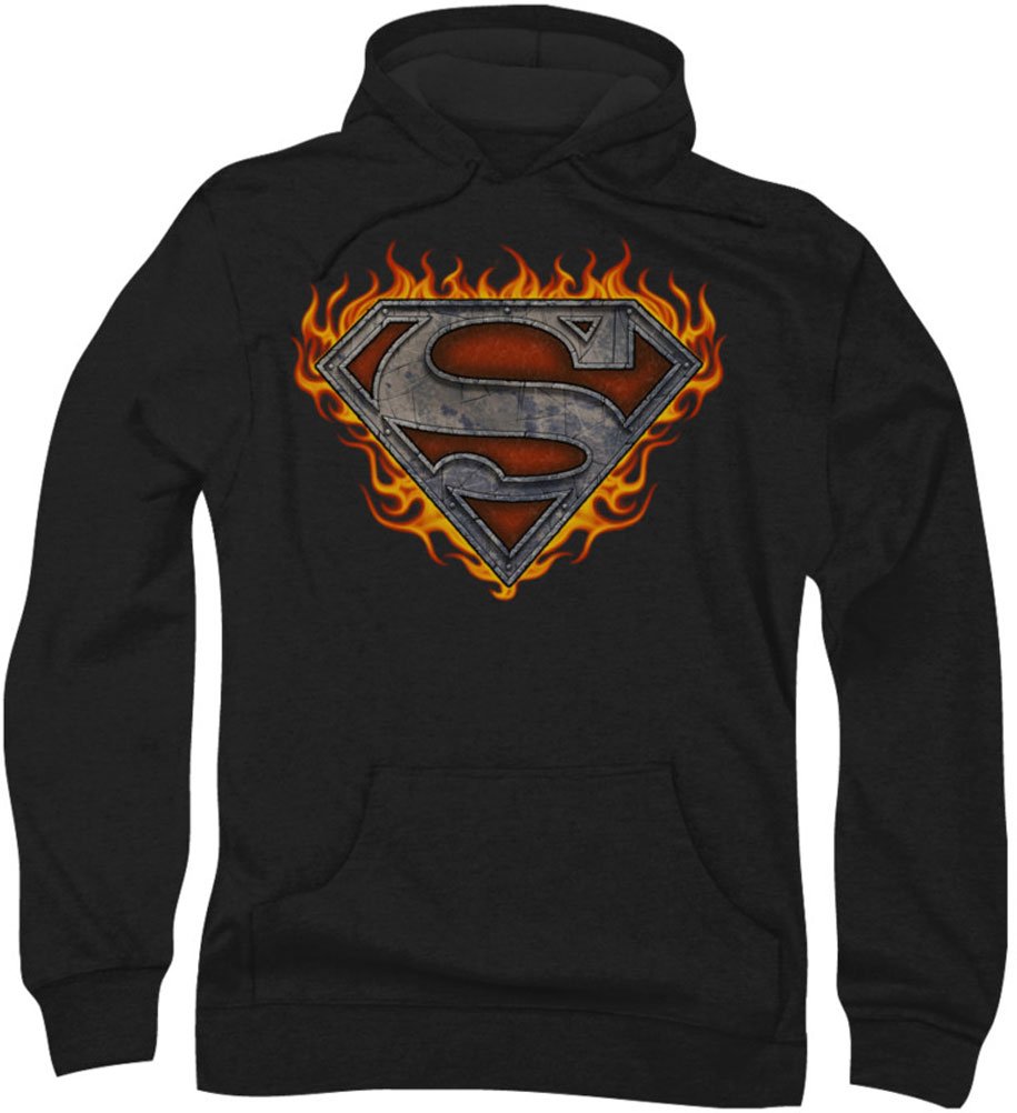 Superman Men's Iron Fire Shield Hoodie - Stylish & Comfortable Pullover for Superhero Fans, Cosplay, and Casual Wear