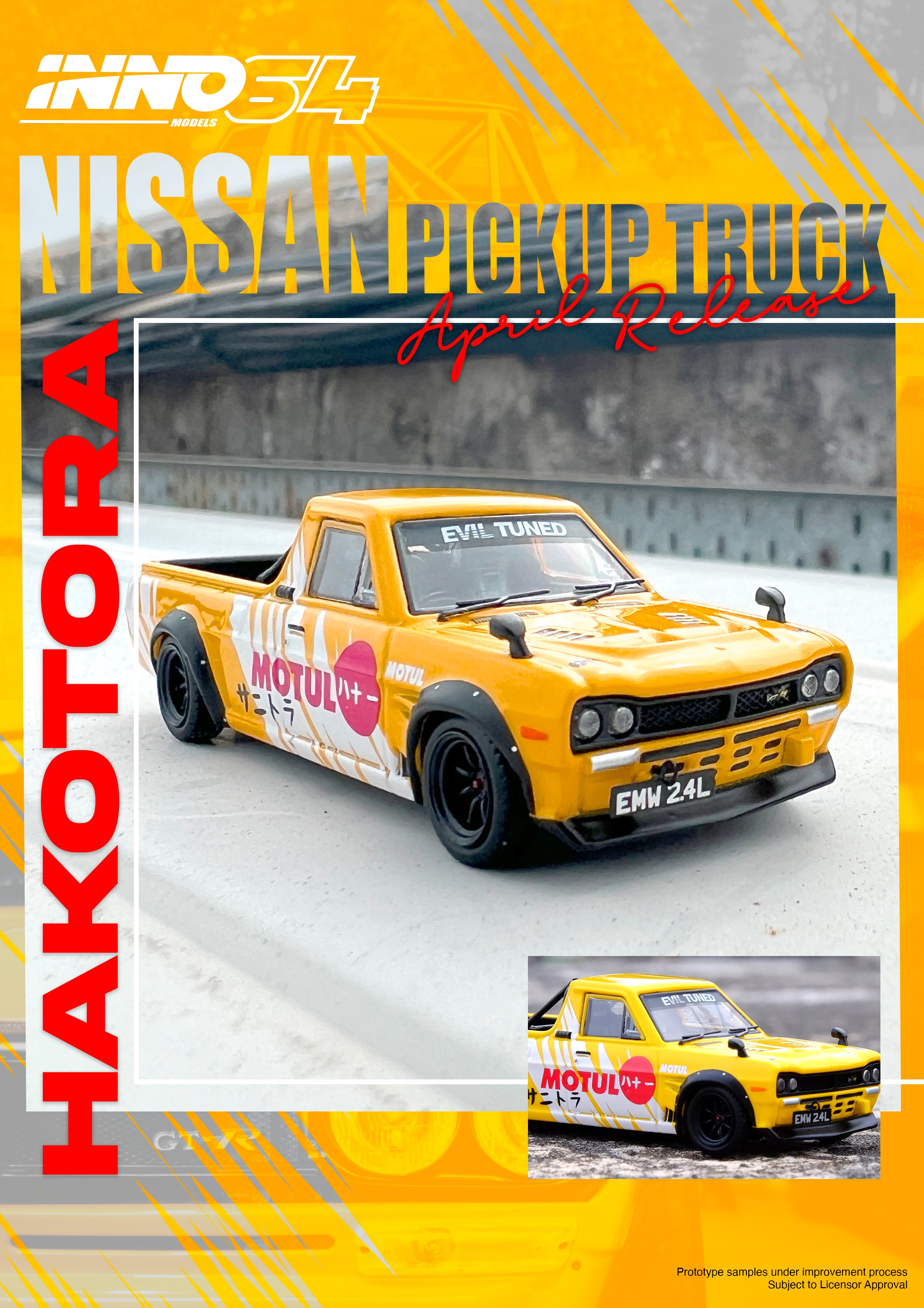 INNO64 1/64 Scale Nissan Hakotora Pickup Truck Diecast Model - MOTUL Racing Livery - Collectible Miniature Car for Display, Gifts & Racing Enthusiasts