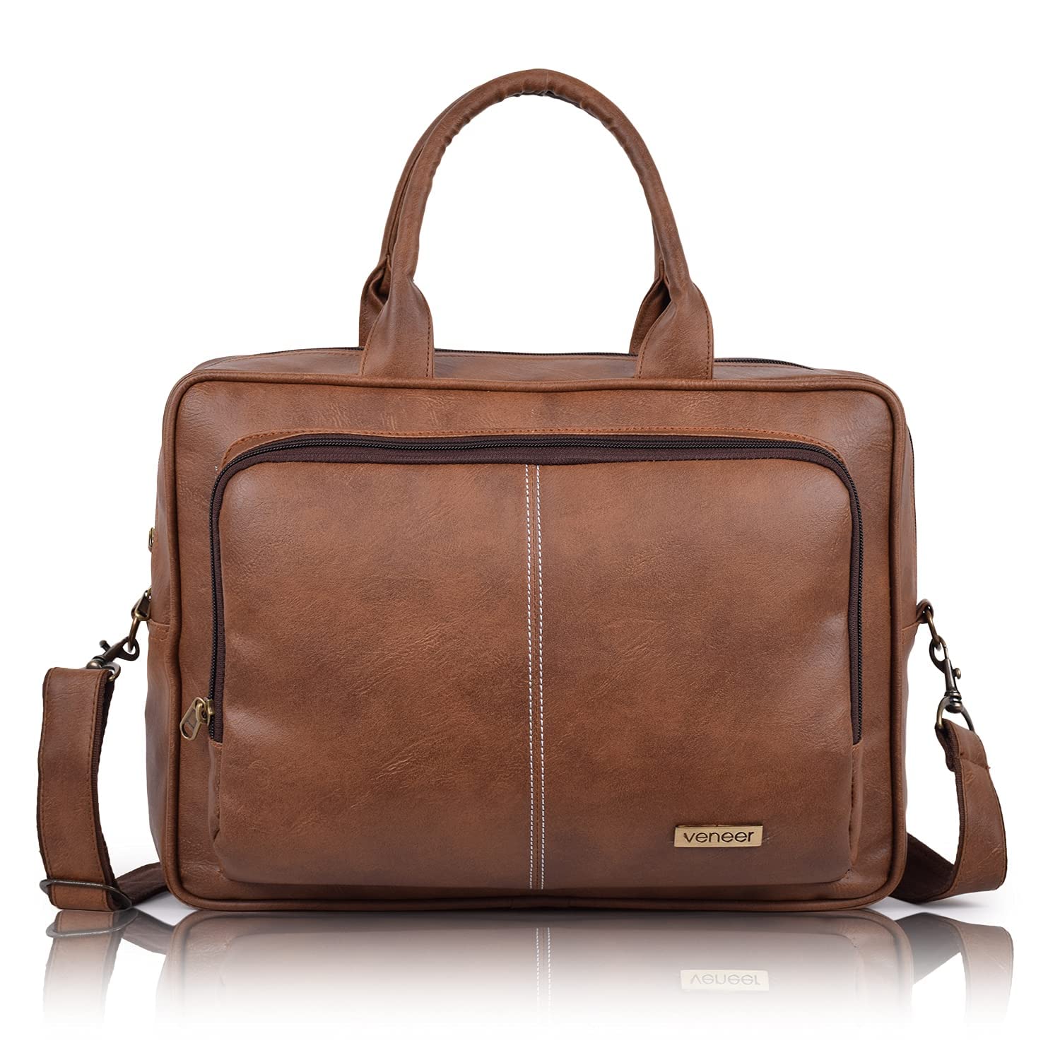 TONGARI 16.5 Inch Waterproof PU Leather Laptop Messenger Bag for Men & Women - Business & School Crossbody Shoulder Bag for MacBook, Notebook, Tablet - Perfect for Office, Travel & College (Tan)
