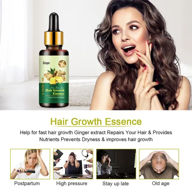 Ginger Germinal Oil for Hair Growth - Natural Hair Growth Serum for Women & Men - Thicker, Stronger, Longer Hair Treatment - 30ml Bottle - Ideal for Thinning Hair & Scalp Care - Perfect for Daily Hair Regimen & Styling