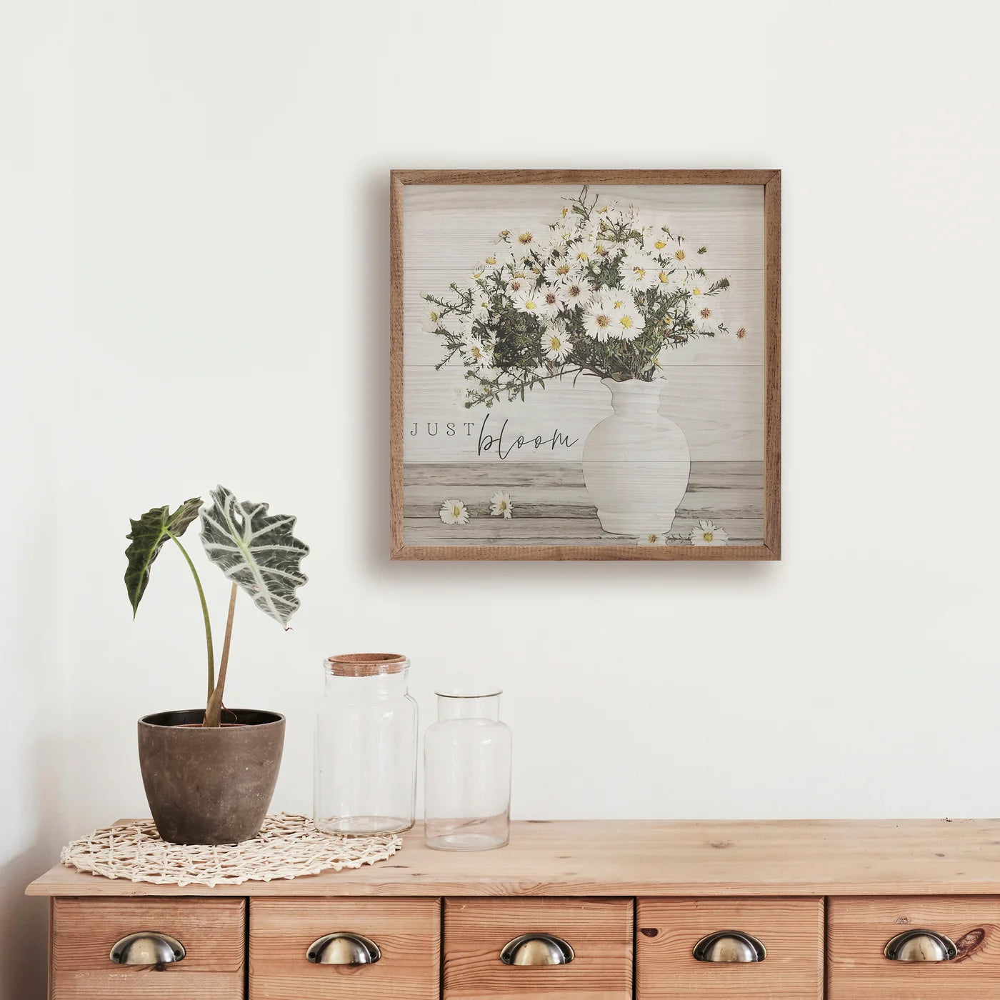Just Bloom Flower Vase Wood Framed Print - Elegant Home Decor for Living Room, Bedroom & Office Wall Art