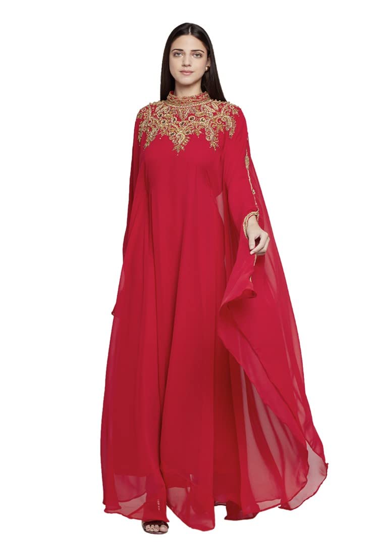 Elegant Women's Kaftan Farasha Long Maxi Dress with Long Sleeves - Ethnic, Bridal, Evening & Party Wear with Free Scarf | Perfect for Weddings, Beach Vacations & Special Occasions