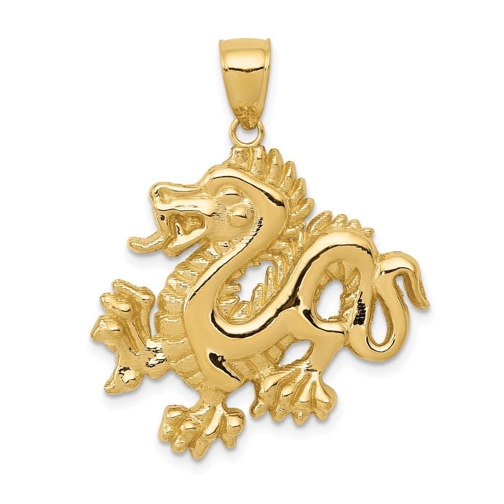 The Black Bow 14k Yellow Gold 2D Dragon Pendant, 25mm - Perfect for Gifts, Fashion Accessories, and Special Occasions