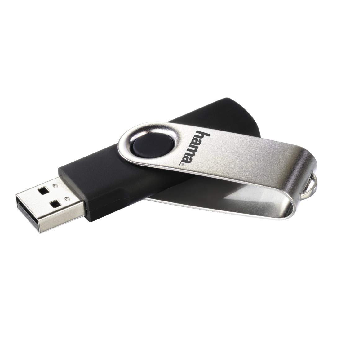 Hama Rotate FlashPen USB 2.0 128GB Memory Stick with 15MB/s Transfer Speed - Black & Silver | Portable USB Drive for Work, School, Data Backup & File Sharing