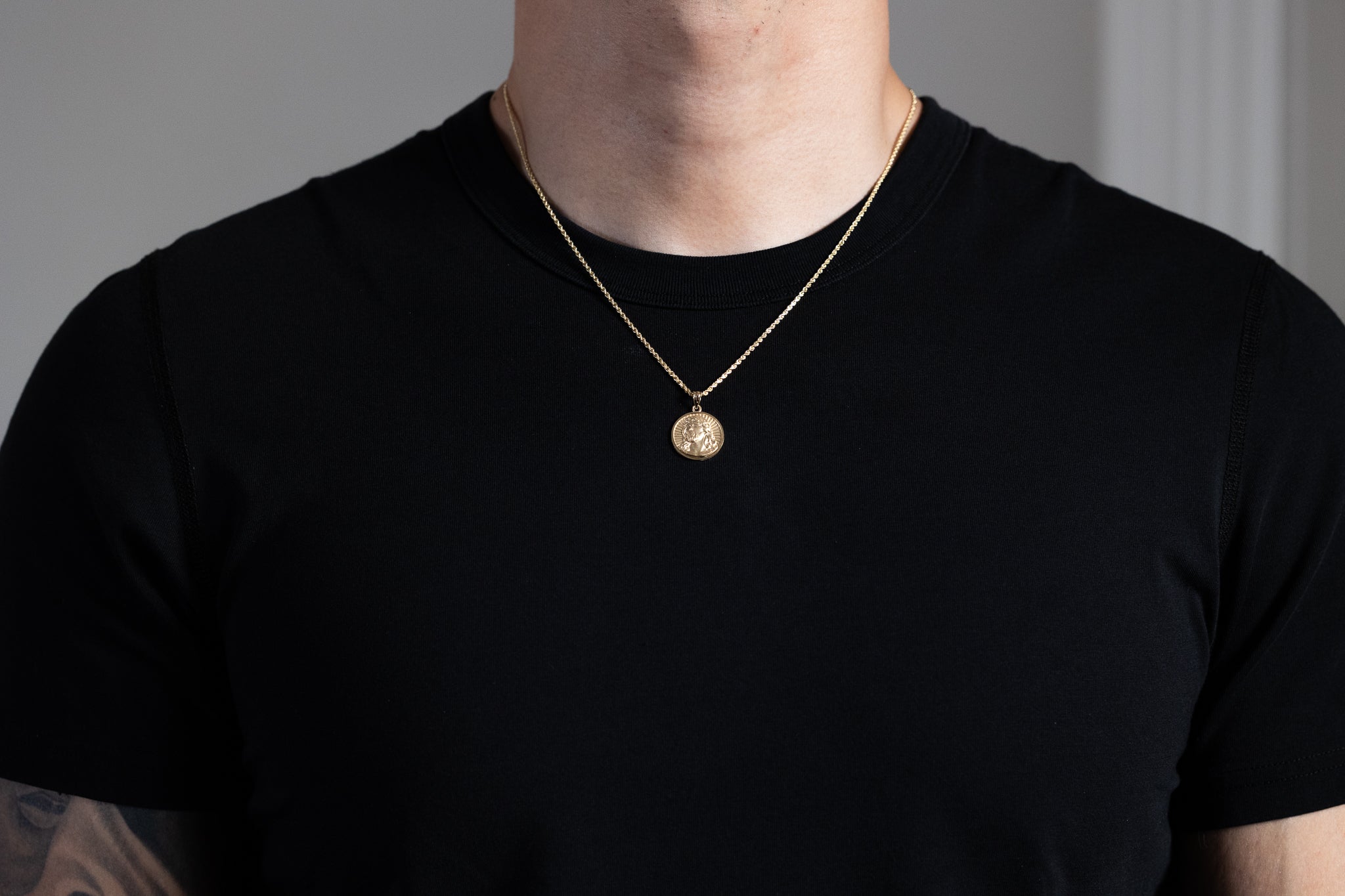 Gold Jesus Round Medallion Pendant Necklace PT3236 - Religious Jewelry for Men & Women - Perfect for Church, Gifts & Faith-Based Occasions