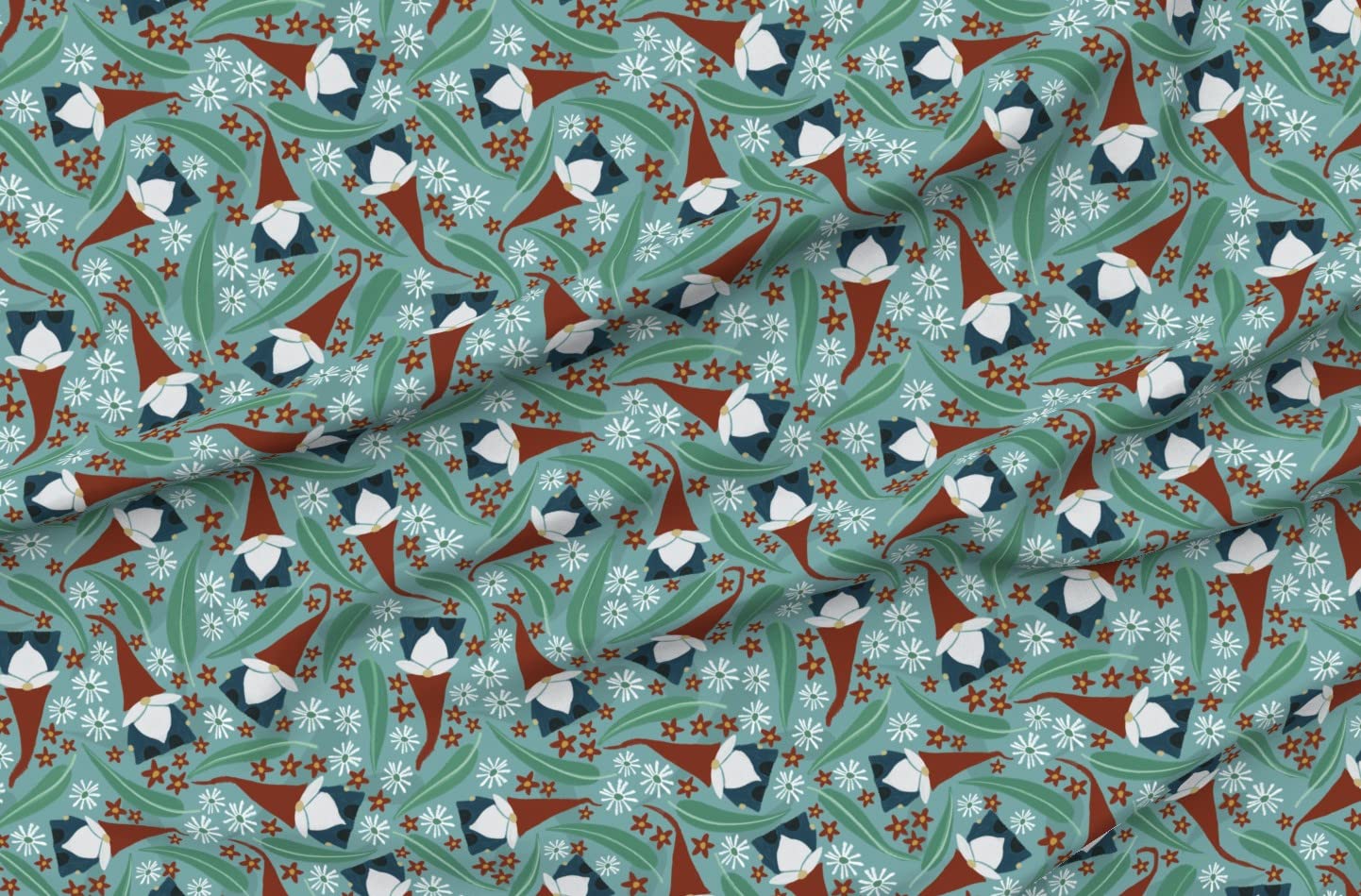 Gnome Trees Red Christmas Australian Gnomes Folklore Printed Minky Fabric - Soft Plush Fat Quarter for Sewing Baby Blankets, Quilt Backing & DIY Crafts - Perfect for Holiday Decorations & Cozy Home Projects