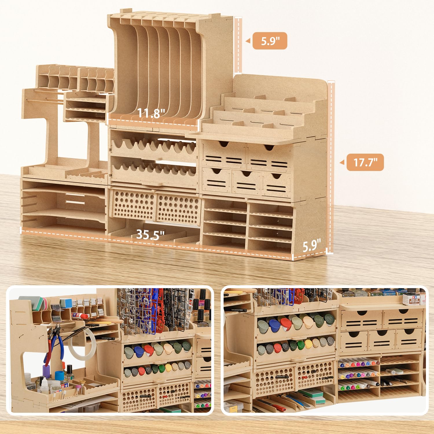 Wooden Model Kit Tool Organizer Storage Rack - MDF Paint Brush & Screwdriver Holder for Tamiya Gundam Models | Craft Supplies Organizer for DIY Hobbyists & Model Builders | Perfect for Workbench & Craft Room Organization