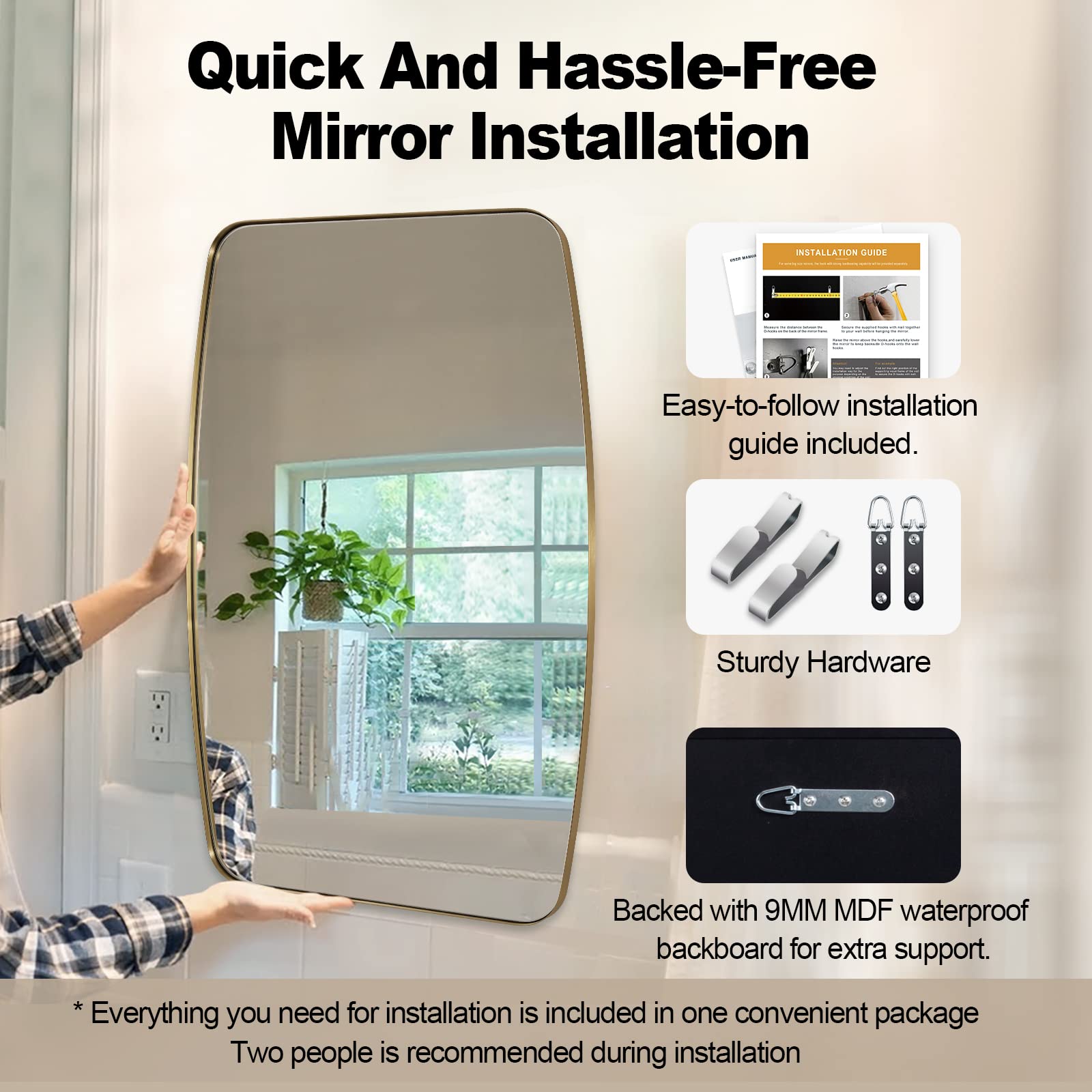 ANDY STAR 20x30 Inch Brushed Gold Bathroom Mirror - Stainless Steel Metal Frame Vanity Mirror for Over Sink, Wall Mounted Makeup Mirror (Perfect for Bathroom, Bedroom & Dressing Room)