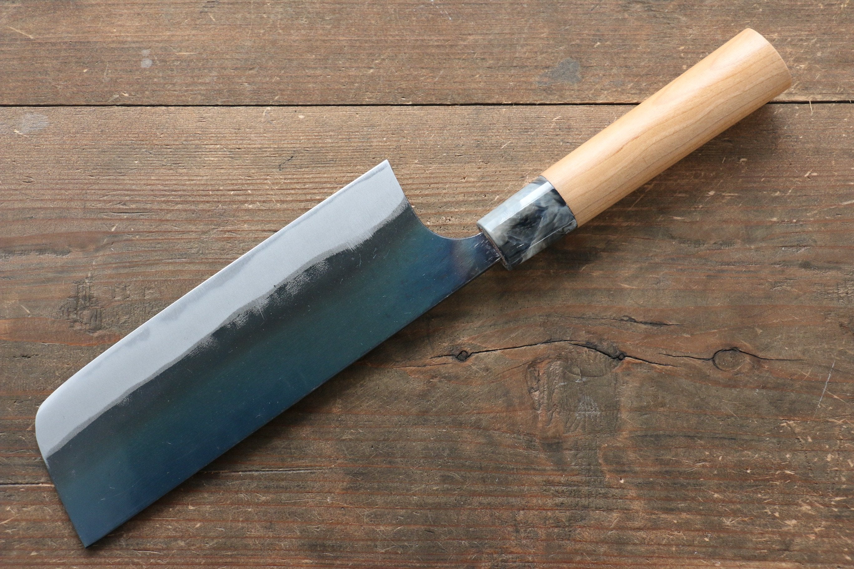 Masakage Mizu Blue Steel No.2 Nakiri Knife 170mm - Japanese Black Finished Chef Knife with American Cherry Wood Handle - Perfect for Vegetable Chopping, Slicing & Precision Kitchen Tasks