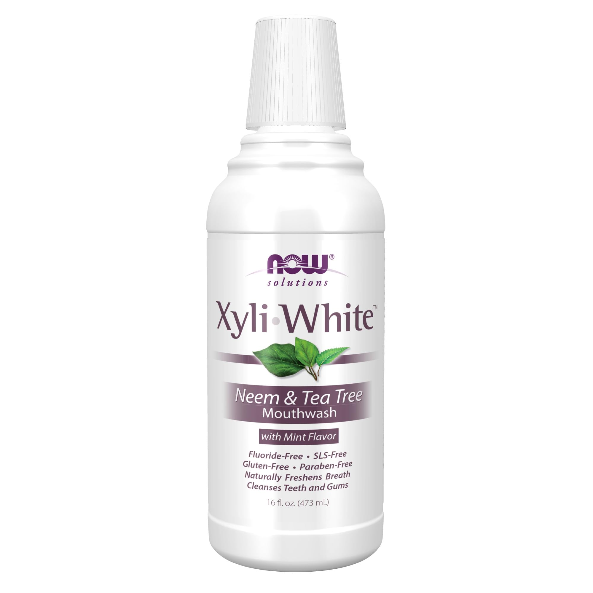 NOW Solutions Xyliwhite™ Mouthwash with Neem & Tea Tree Oil - Natural Breath Freshener, Teeth & Gum Cleanser, 16 oz - Ideal for Daily Oral Care & Fresh Breath All Day