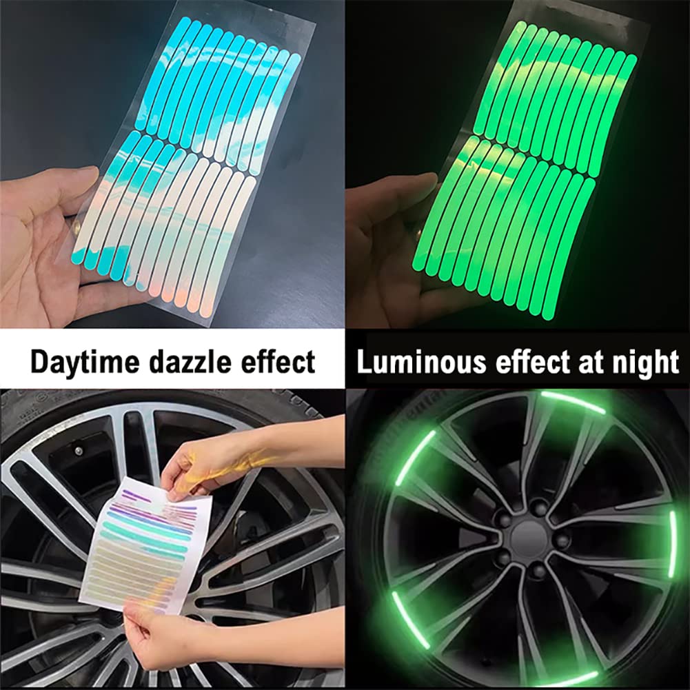 Reflective Wheel Rim Stickers - 40 Pcs PVC Decals for Cars & Motorcycles - Fluorescent Green for Night Safety